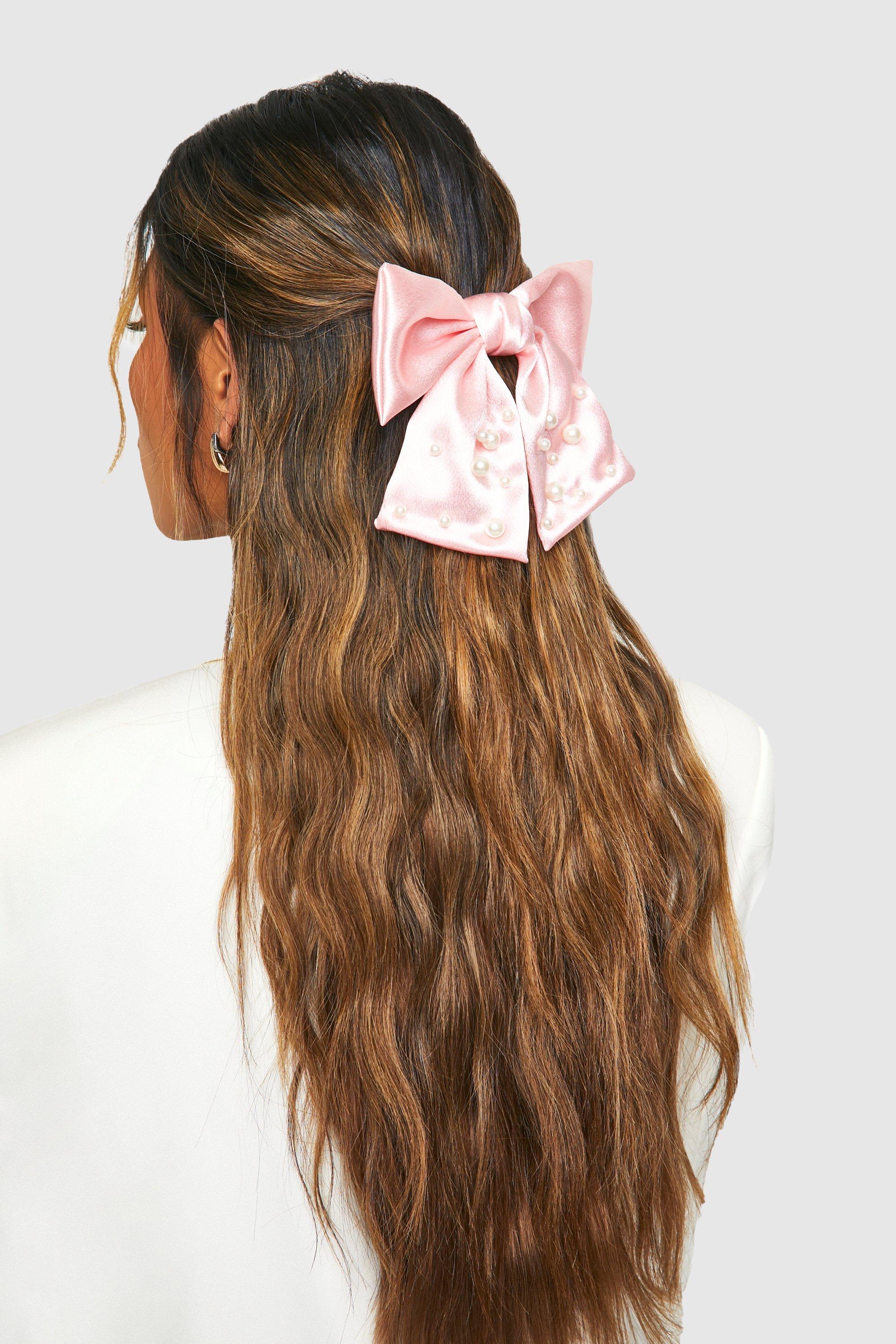 Click to view product details and reviews for Womens Pearl Embellished Large Bow Hair Clip Pink One Size Pink.