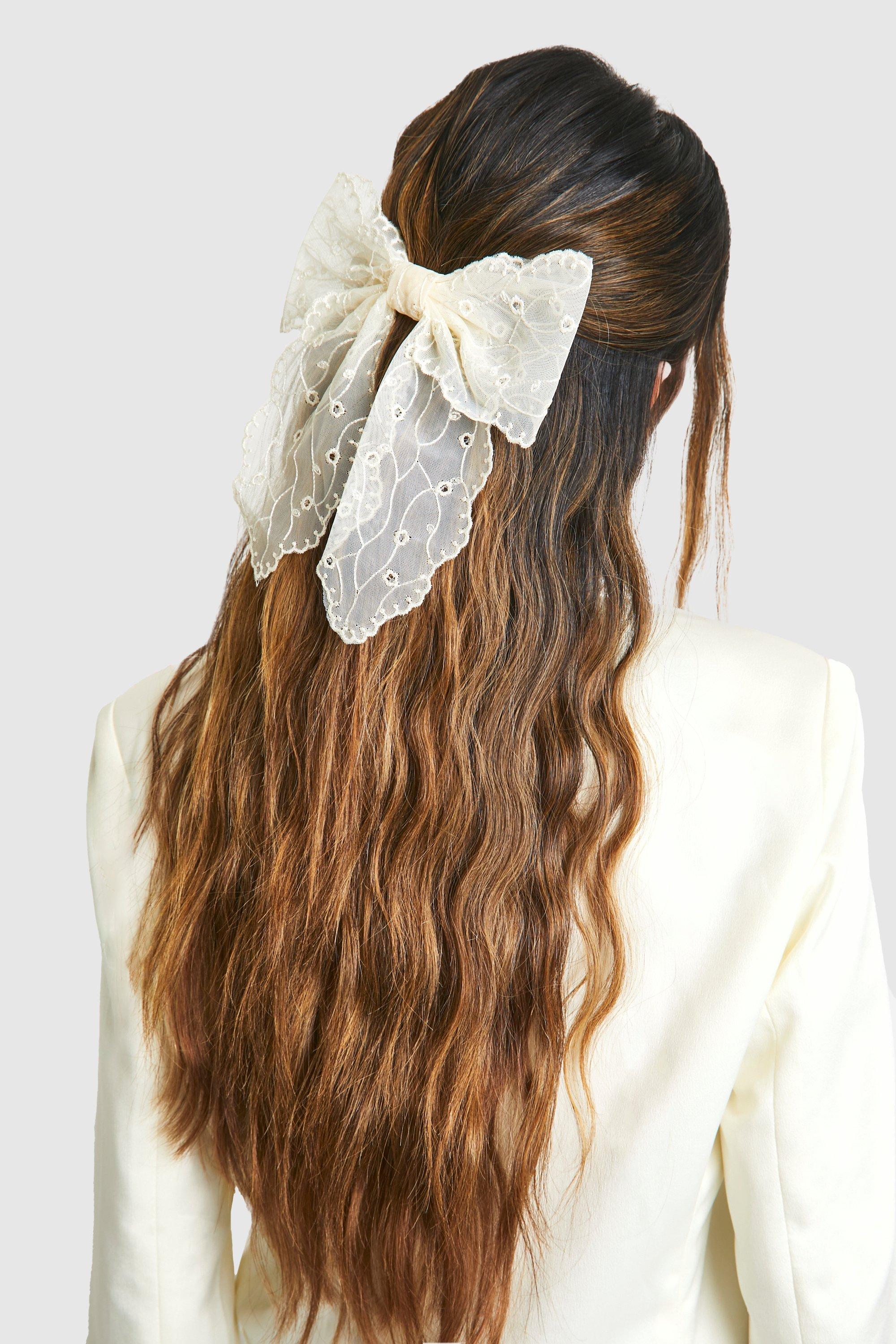 Womens Oversized Lace Hair Bow Clip White One Size White