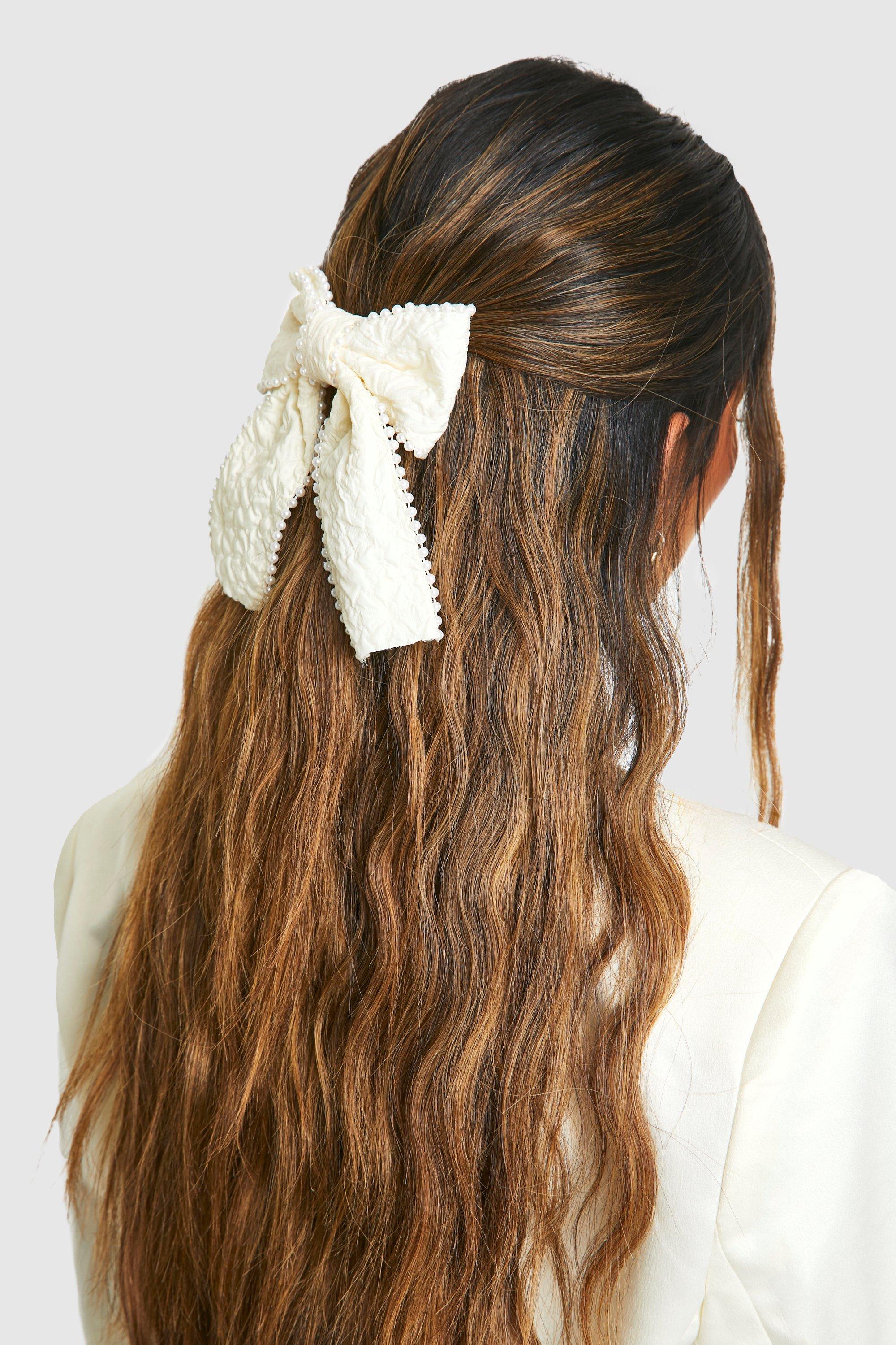 Click to view product details and reviews for Womens Pearl Trim Large Bow Hair Clip White One Size White.