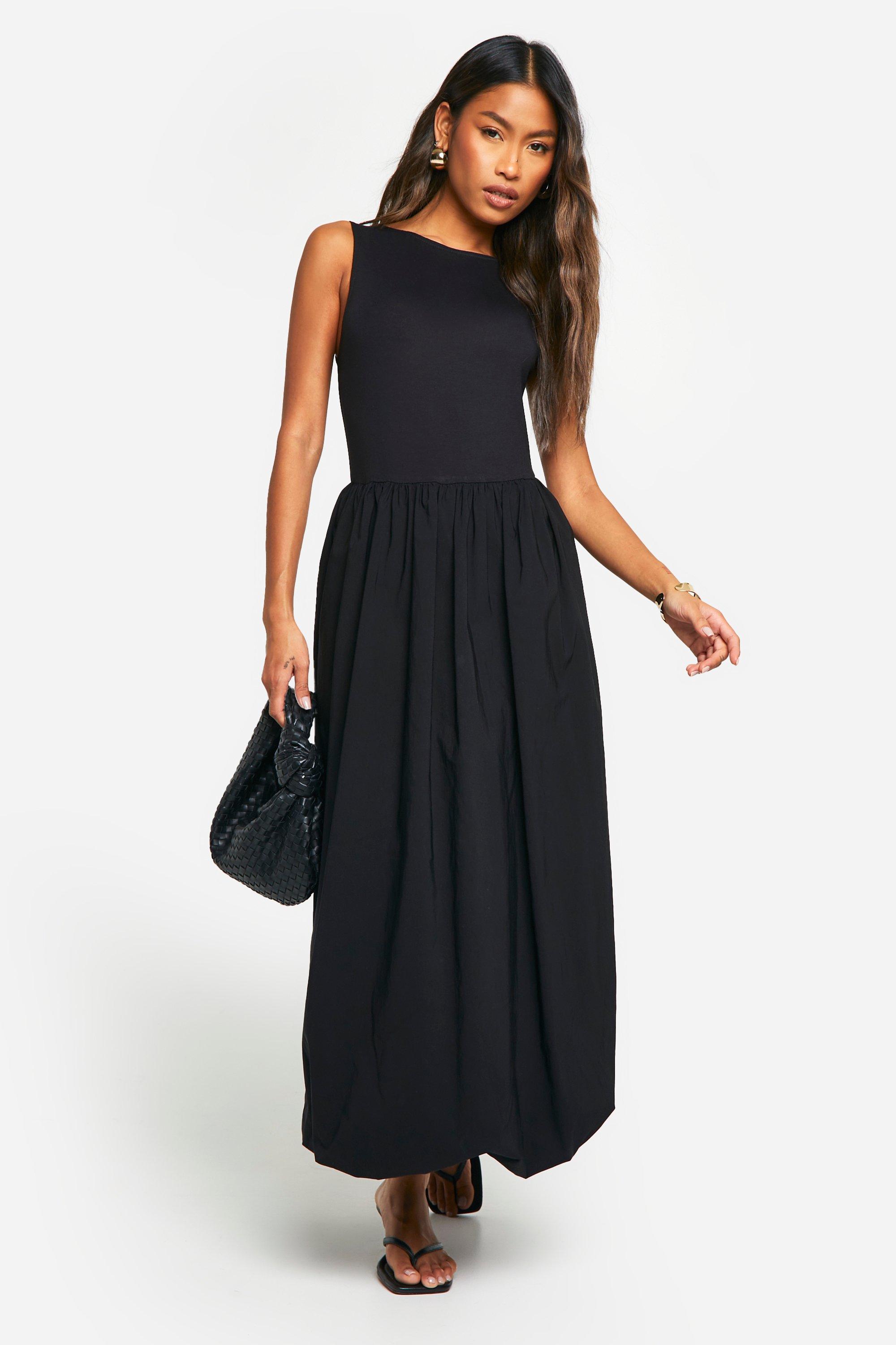 Womens Jersey Puffball Volume Midaxi Dress - Black - 8, Black