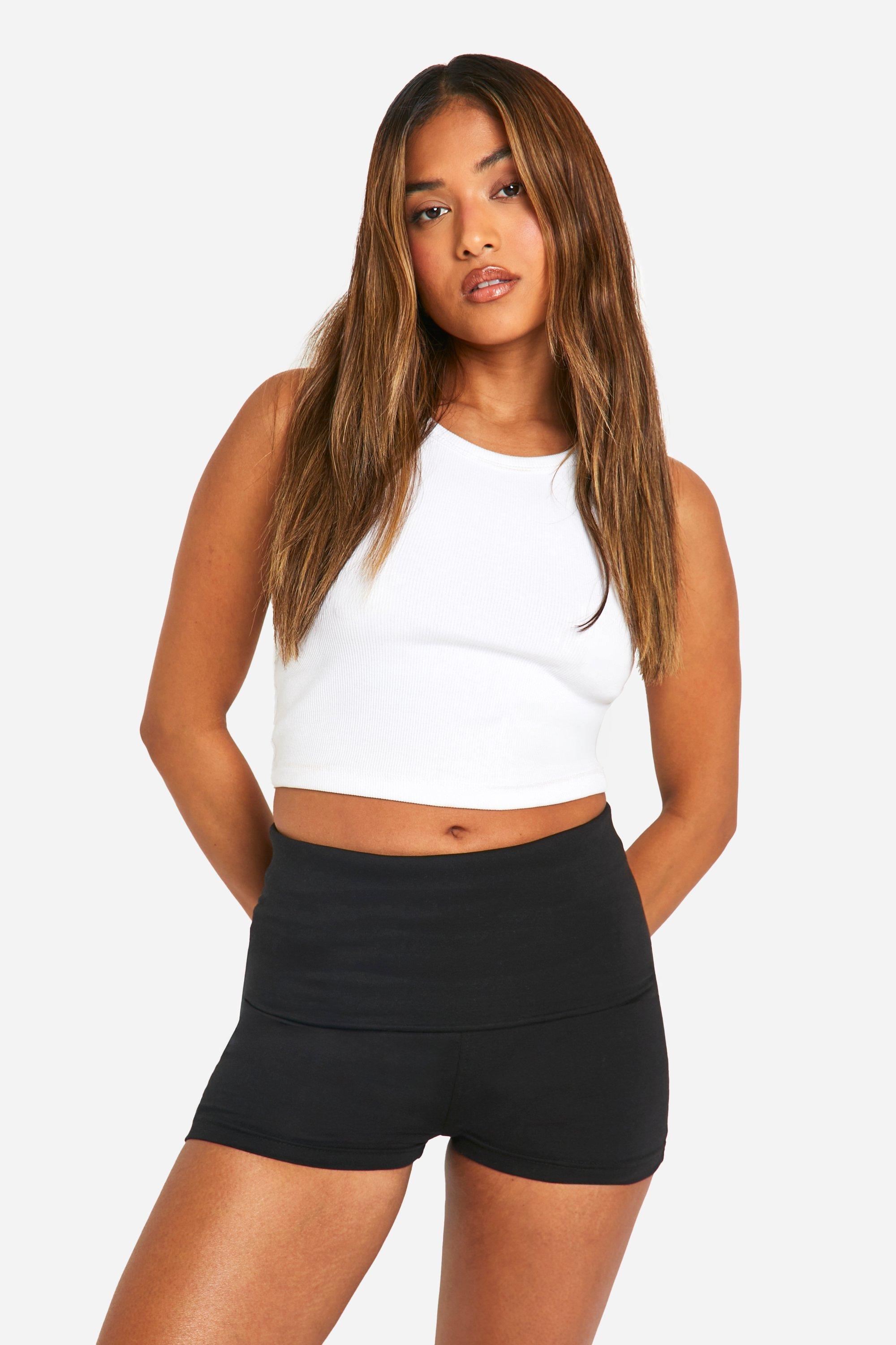 womens petite jersey foldover micro shorts - black - 10, black