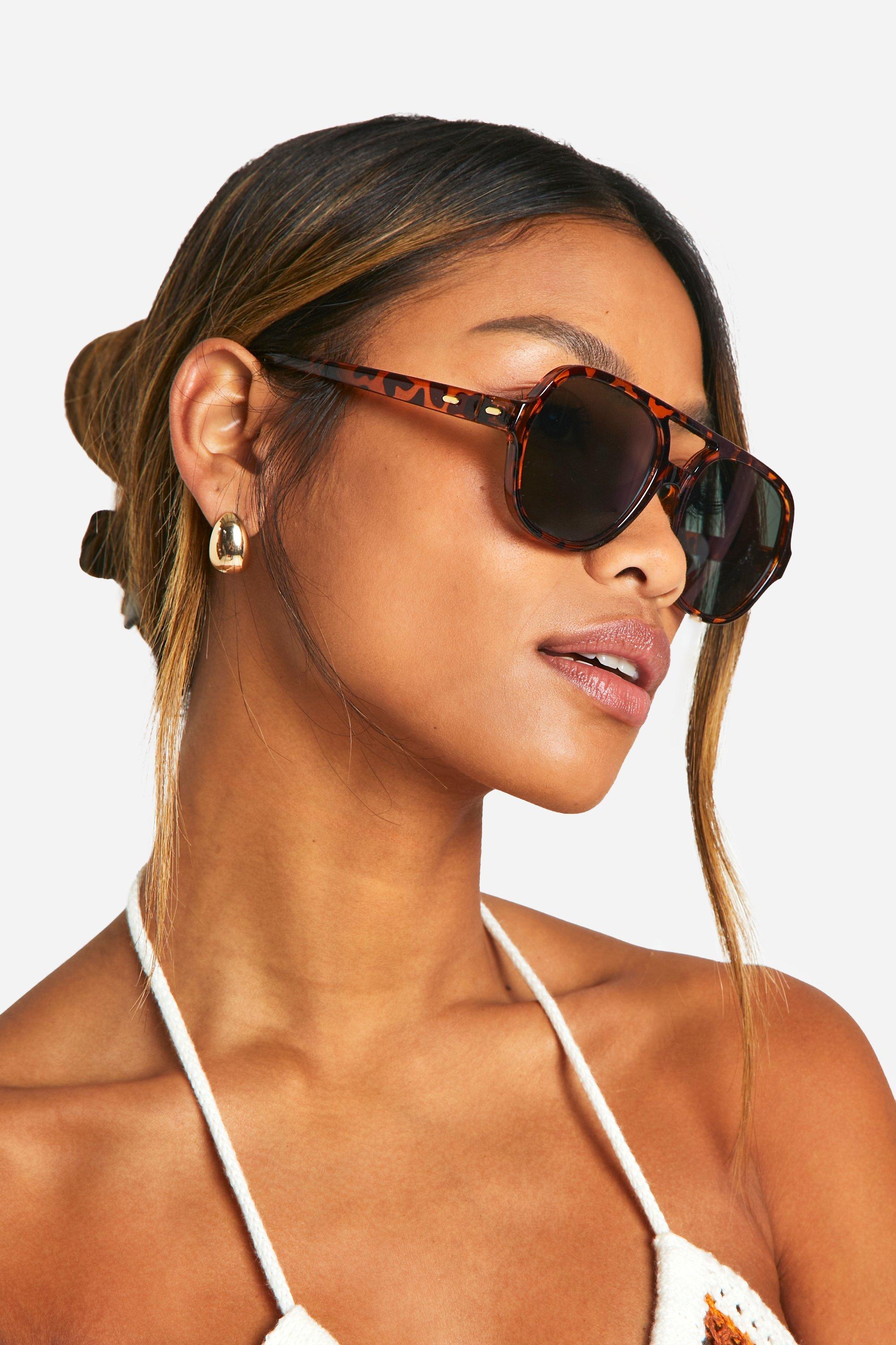 Tortoise Frame Aviator Sunglasses, Brown