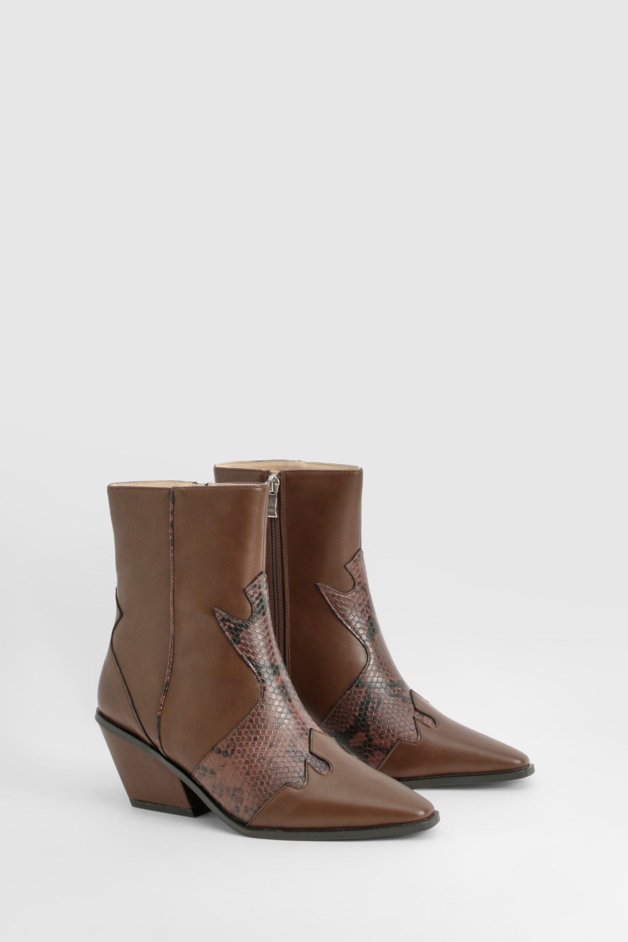 Boohoo Brede Slangenprint Western Laarzen, Chocolate