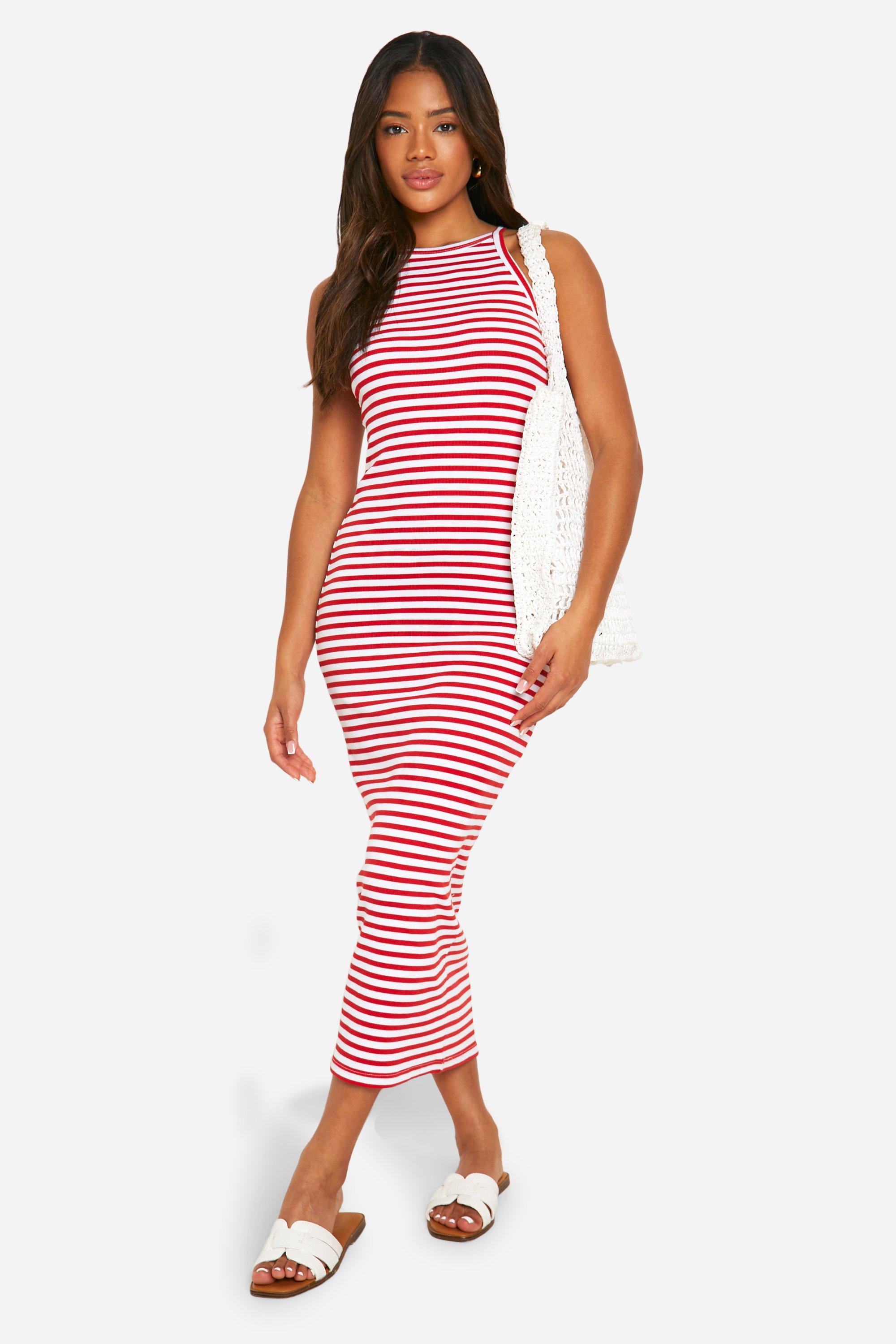 Boohoo Stripe Racer Maxi Dress, Red