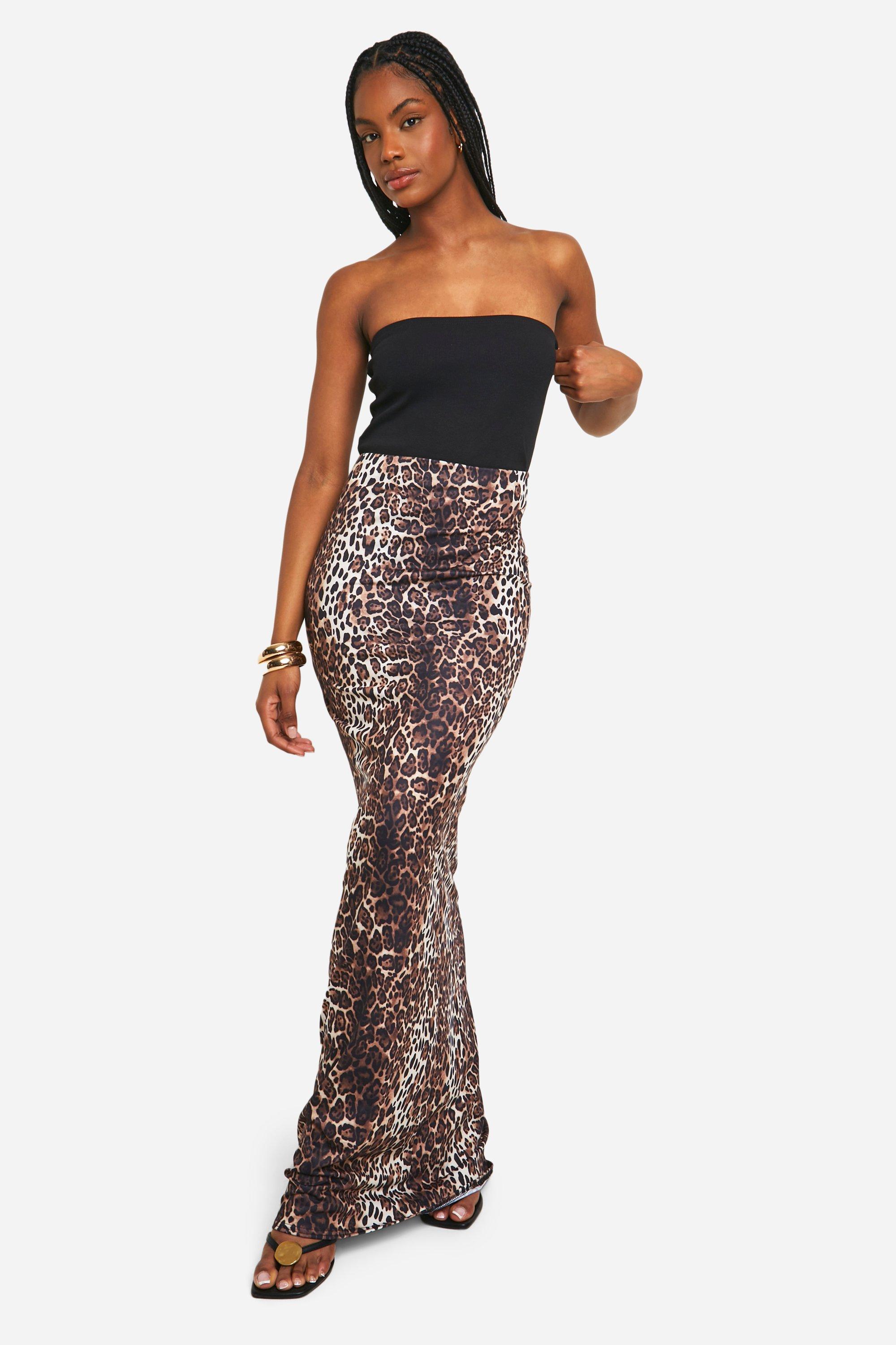 Boohoo Tall Leopard Jersey Maxi Skirt, Brown