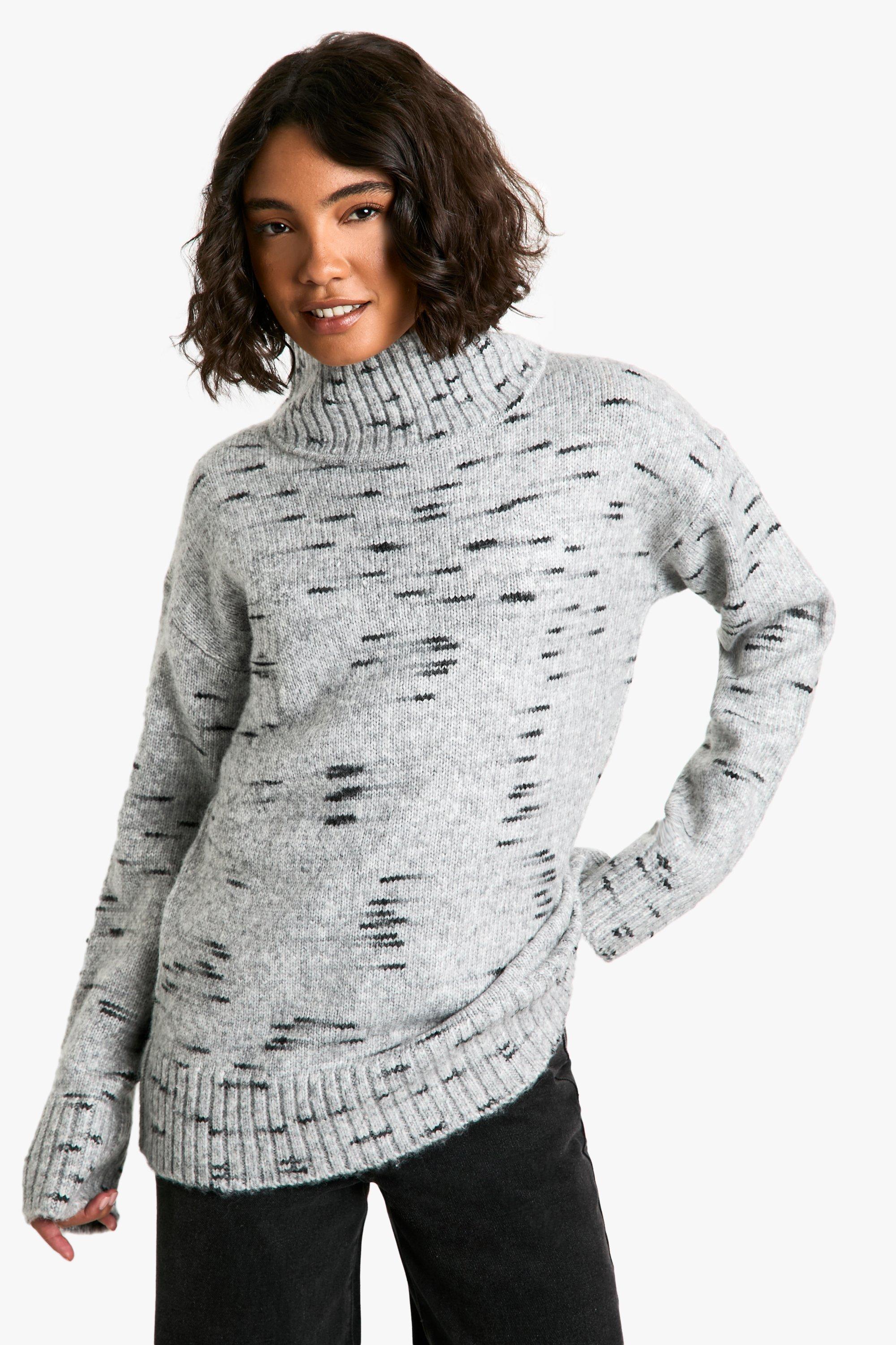 Image of Maglione a collo alto Tall oversize in maglia morbida in mélange, Grigio