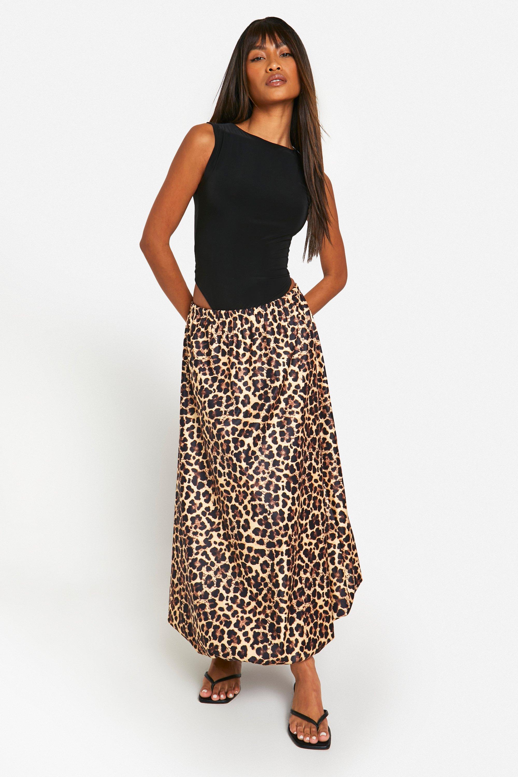 womens leopard puff ball maxi skirt - multi - 10, multi