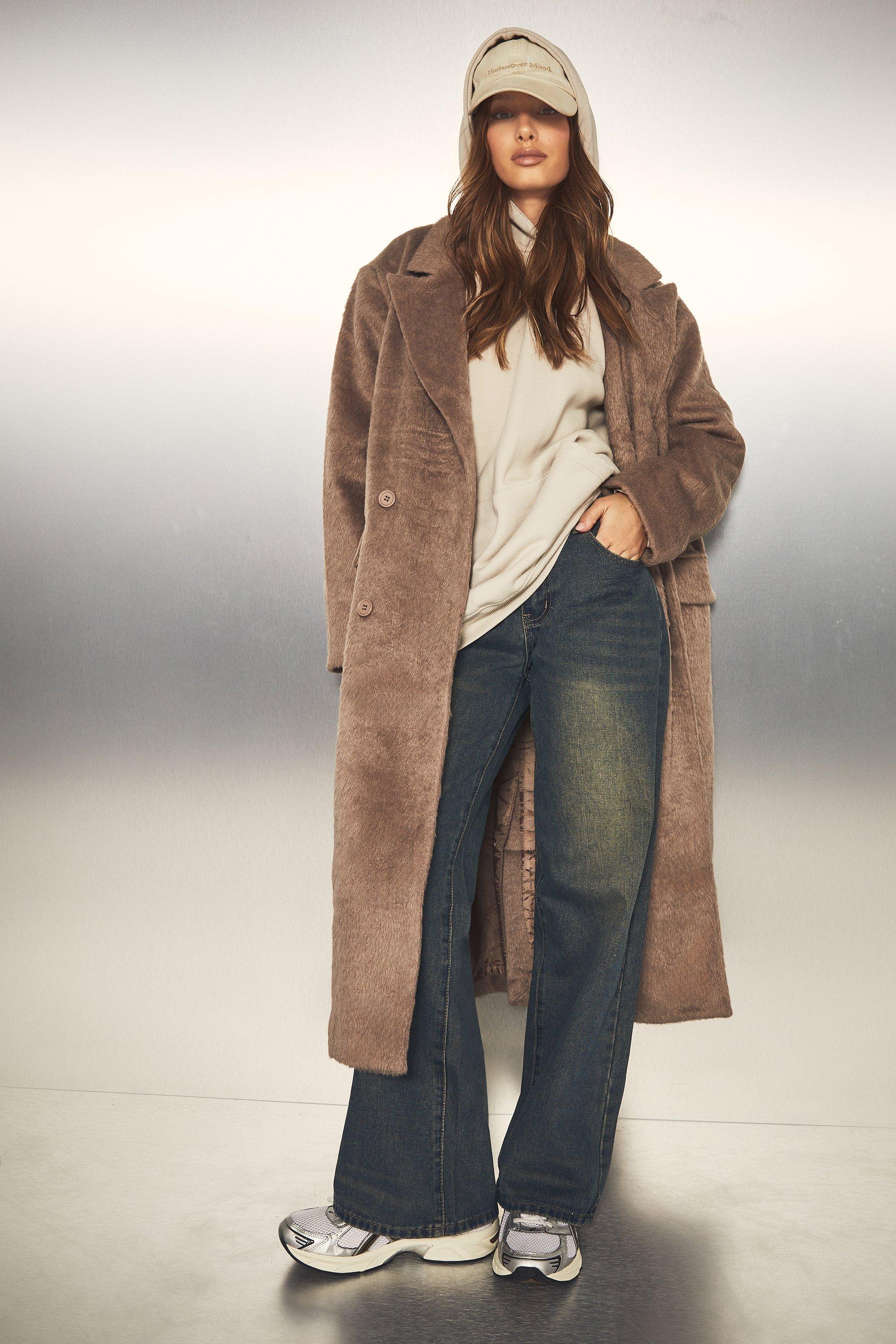 Womens Oversized Double Breasted Wool Look Coat - Pink - 10, Pink