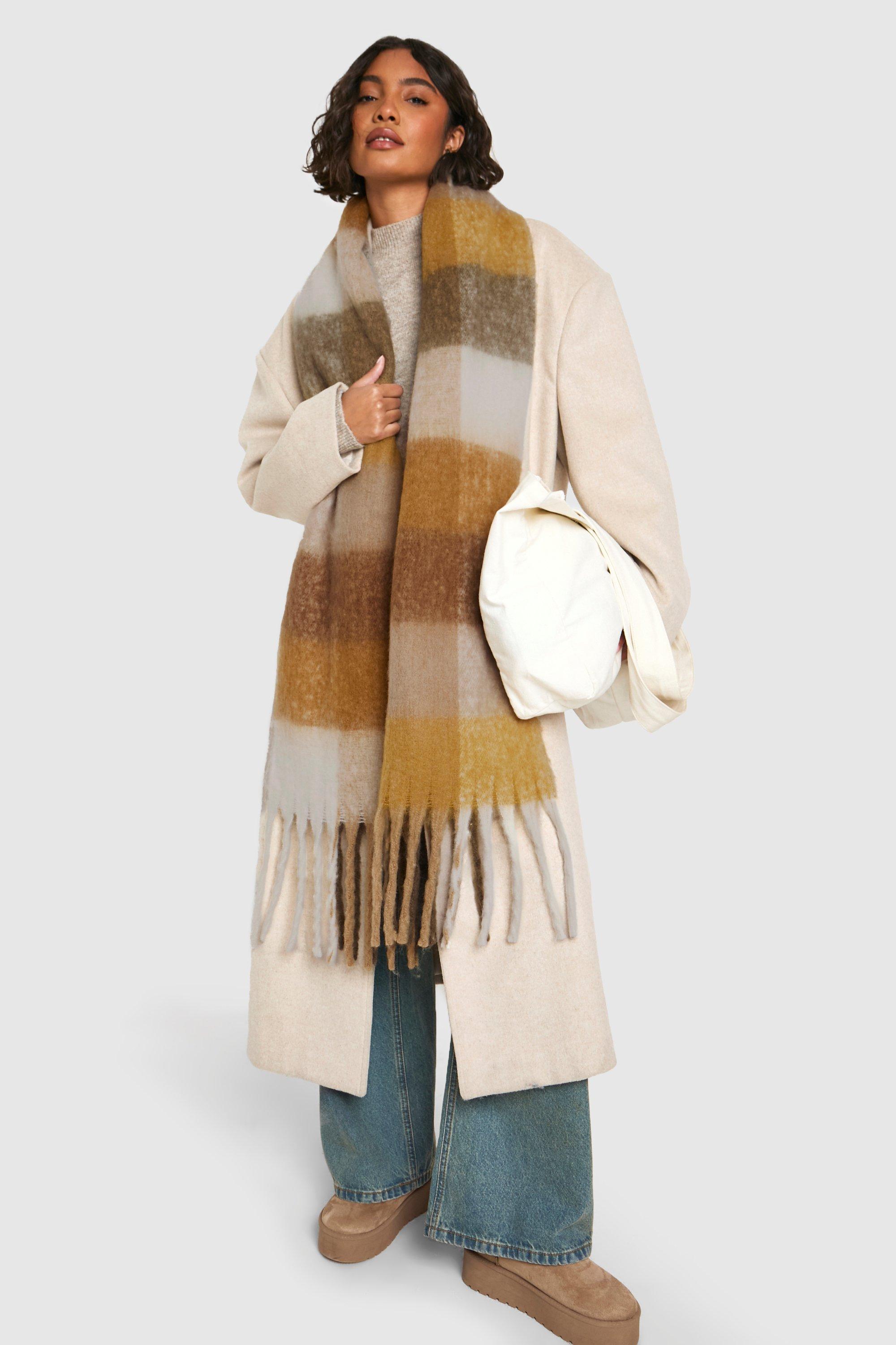 Click to view product details and reviews for Womens Contrast Checked Knitted Chunky Tassel Scarf Beige One Size Beige.