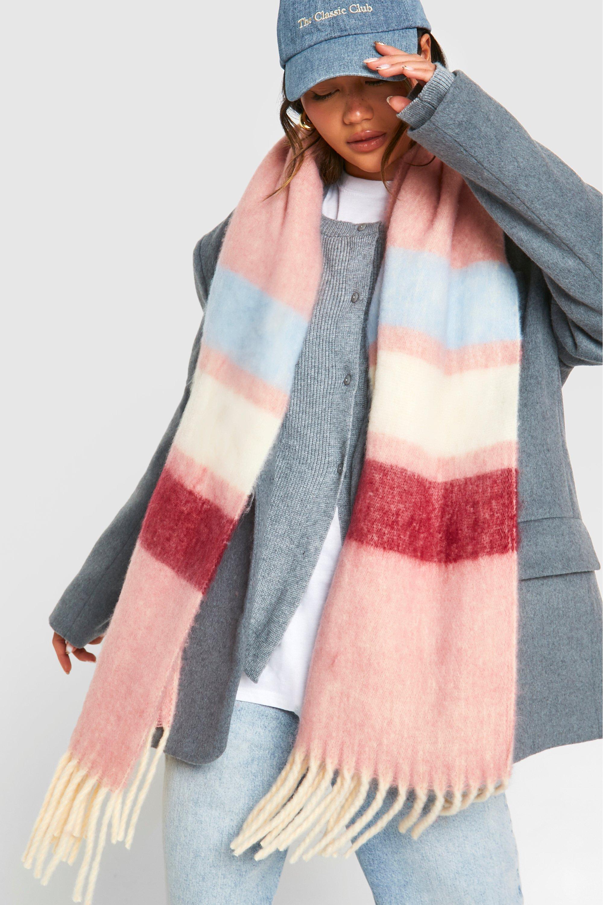 Click to view product details and reviews for Womens Contrast Stripe Knitted Scarf Pink One Size Pink.