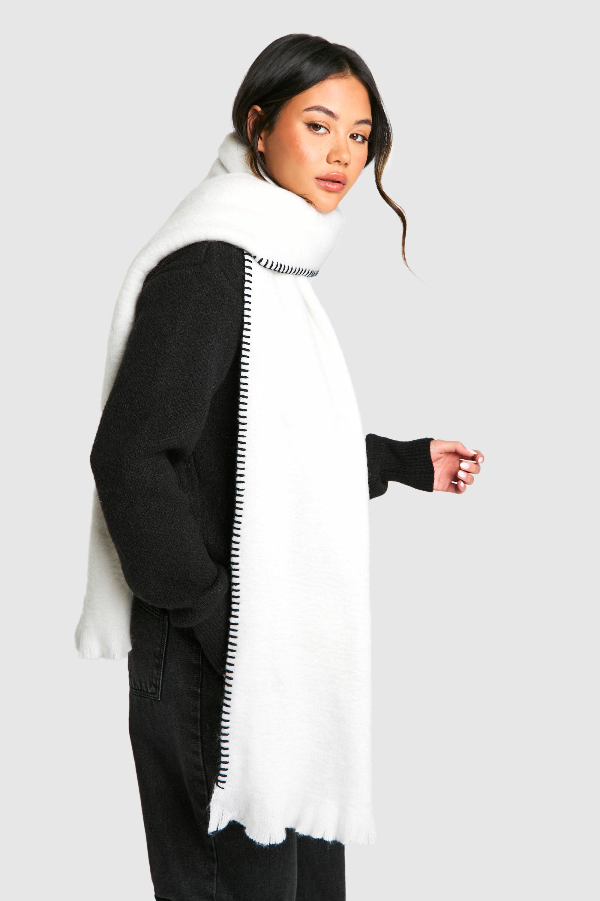 Click to view product details and reviews for Womens Blanket Stitch Trim Knitted Scarf White One Size White.