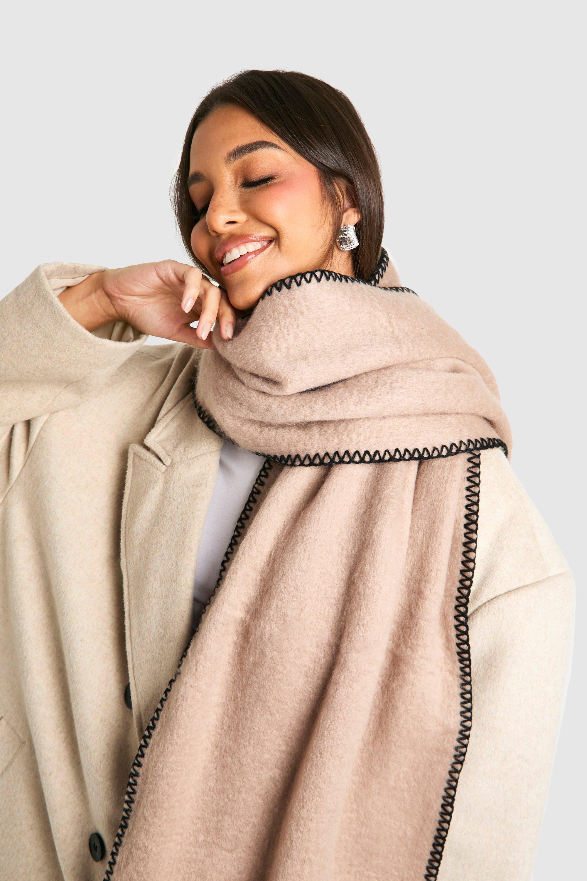 Click to view product details and reviews for Womens Blanket Stitch Trim Knitted Scarf Beige One Size Beige.