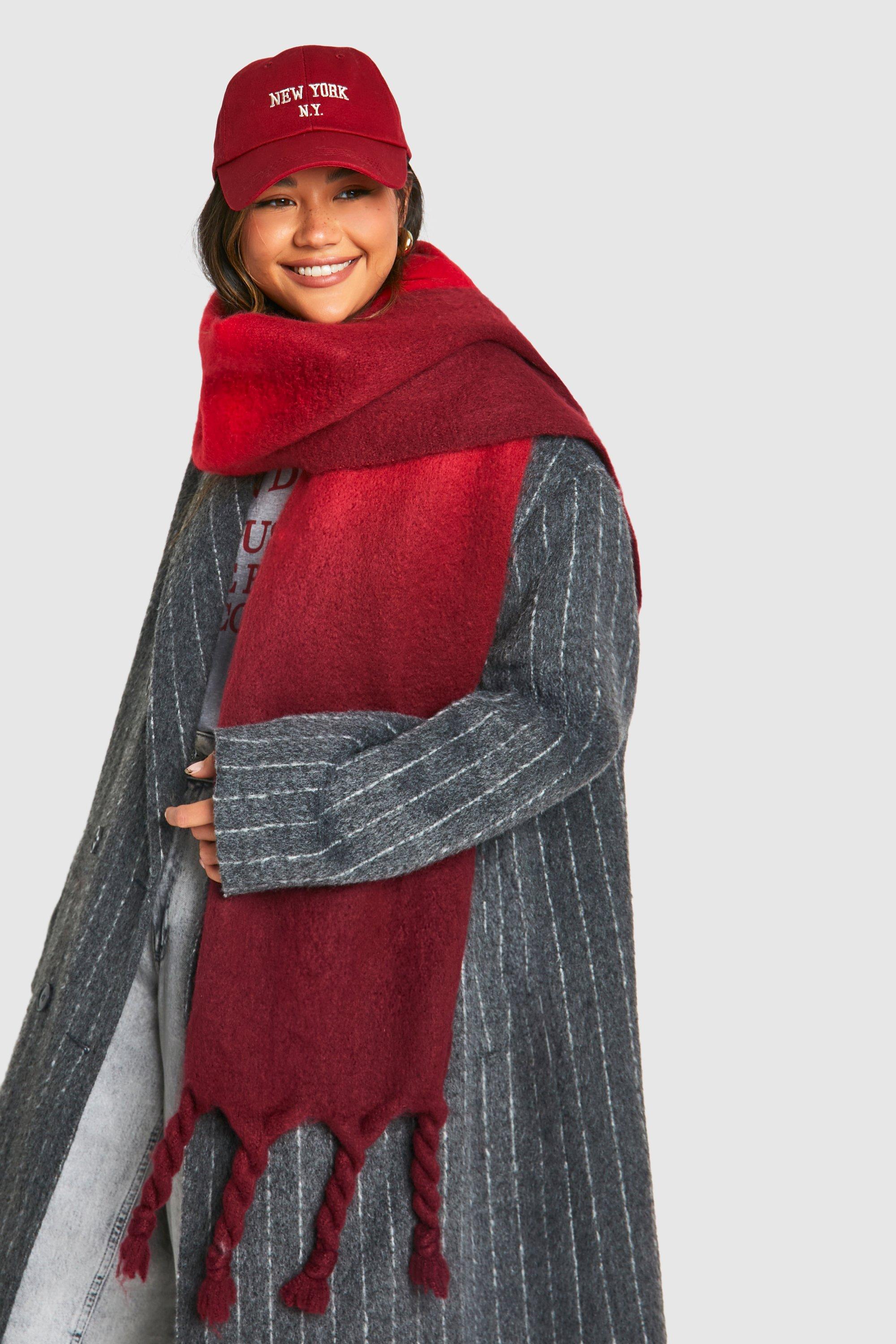 Womens Ombre Oversized Brushed Scarf - Red - One Size, Red