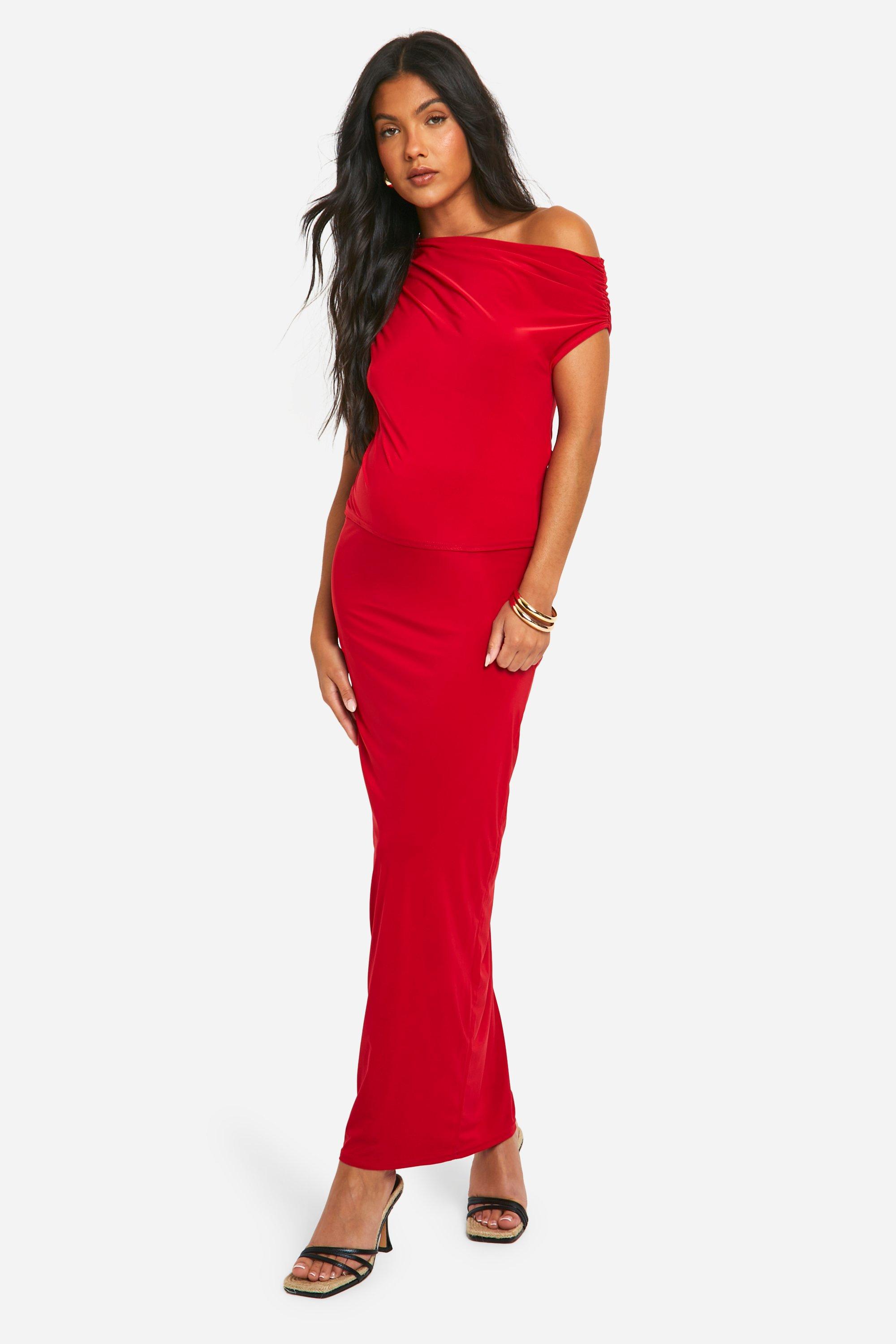 Boohoo Zwangerschap Strakke Maxi Rok, Red