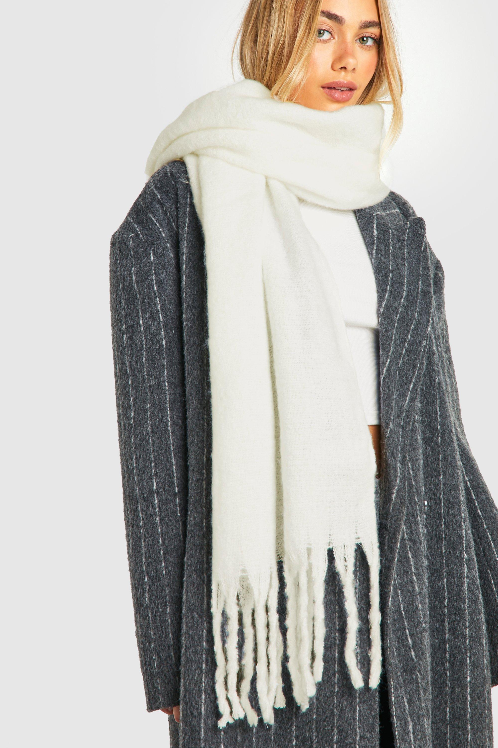 Womens Chunky Oversized Fringe Scarf - White - One Size, White