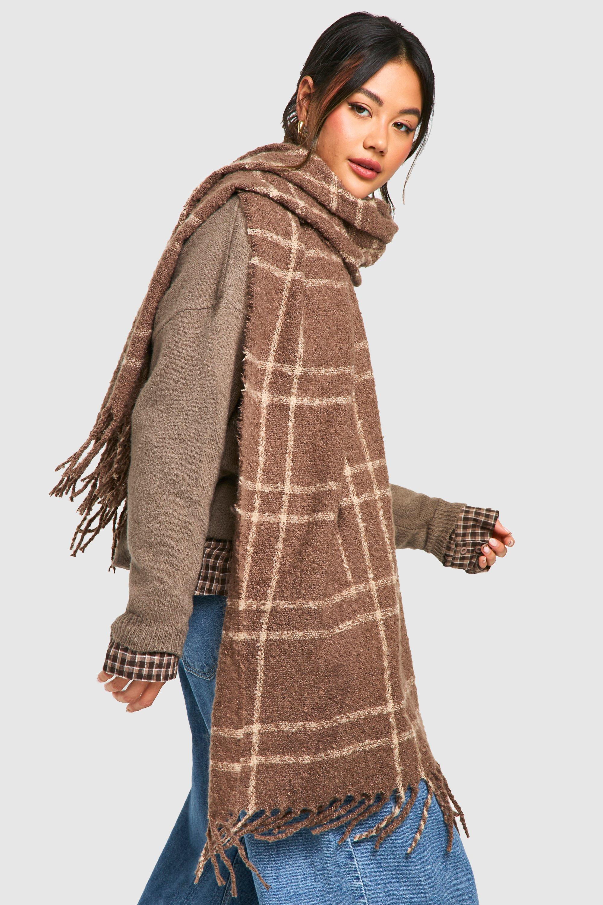 Click to view product details and reviews for Womens Brushed Checked Fringe Scarf Brown One Size Brown.