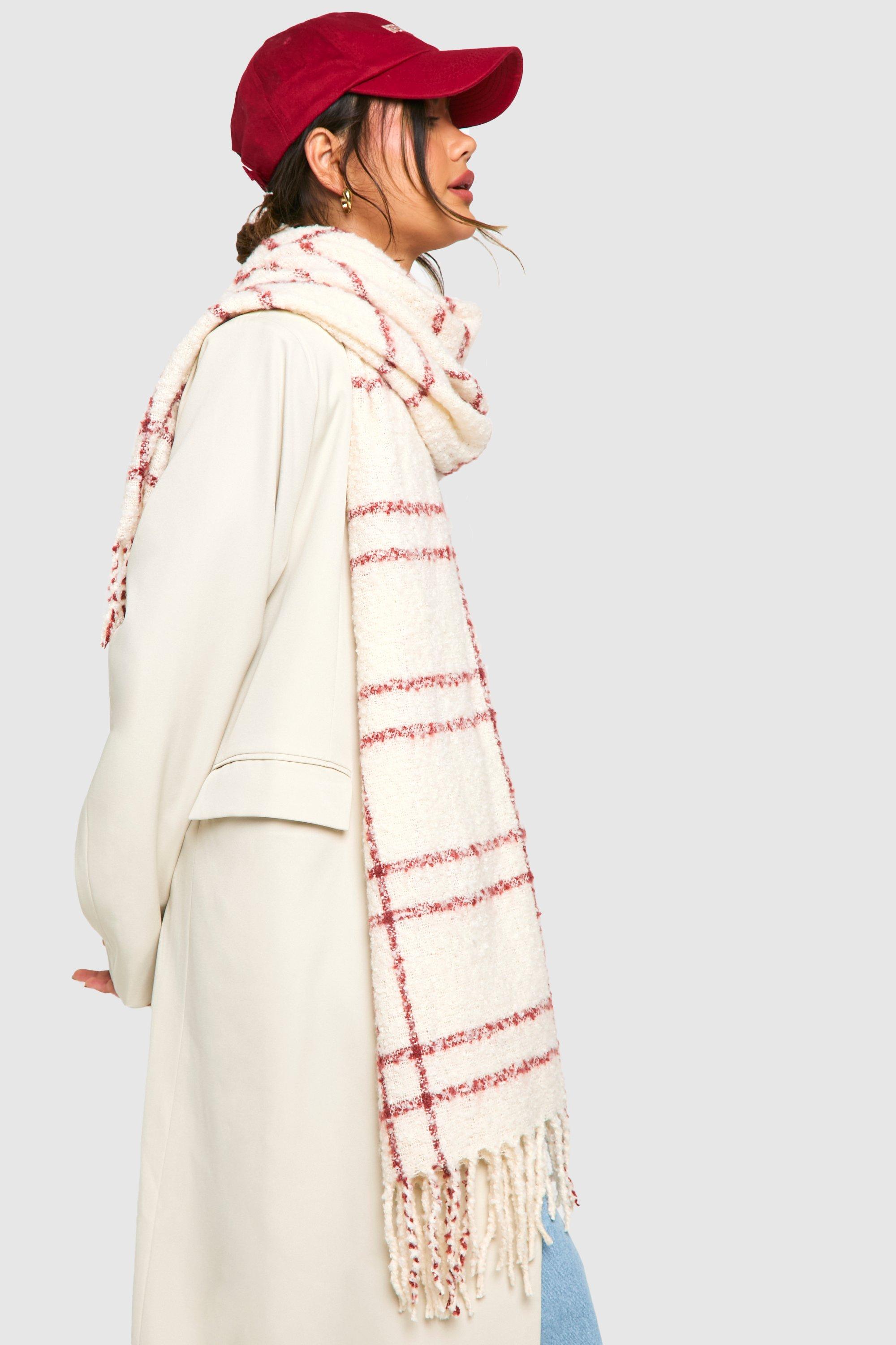 Click to view product details and reviews for Womens Brushed Checked Fringe Scarf White One Size White.