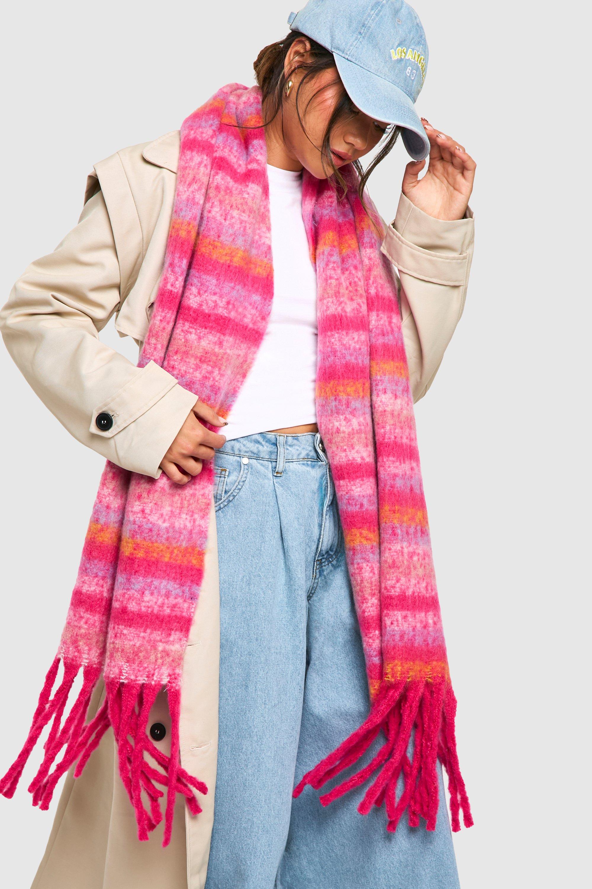 Click to view product details and reviews for Womens Striped Chunky Tassel Scarf Pink One Size Pink.