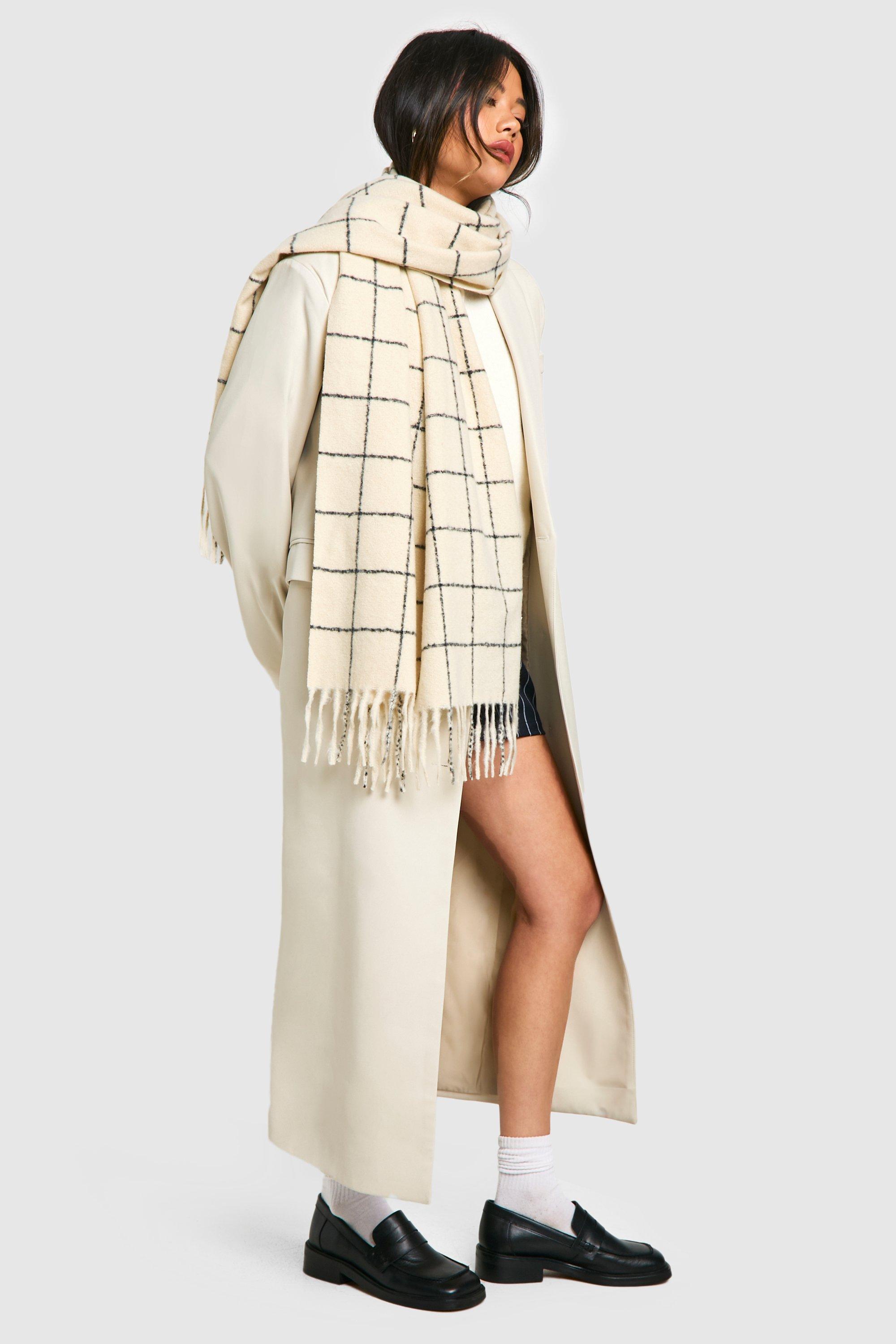 Click to view product details and reviews for Womens Contrast Stitch Checked Scarf White One Size White.