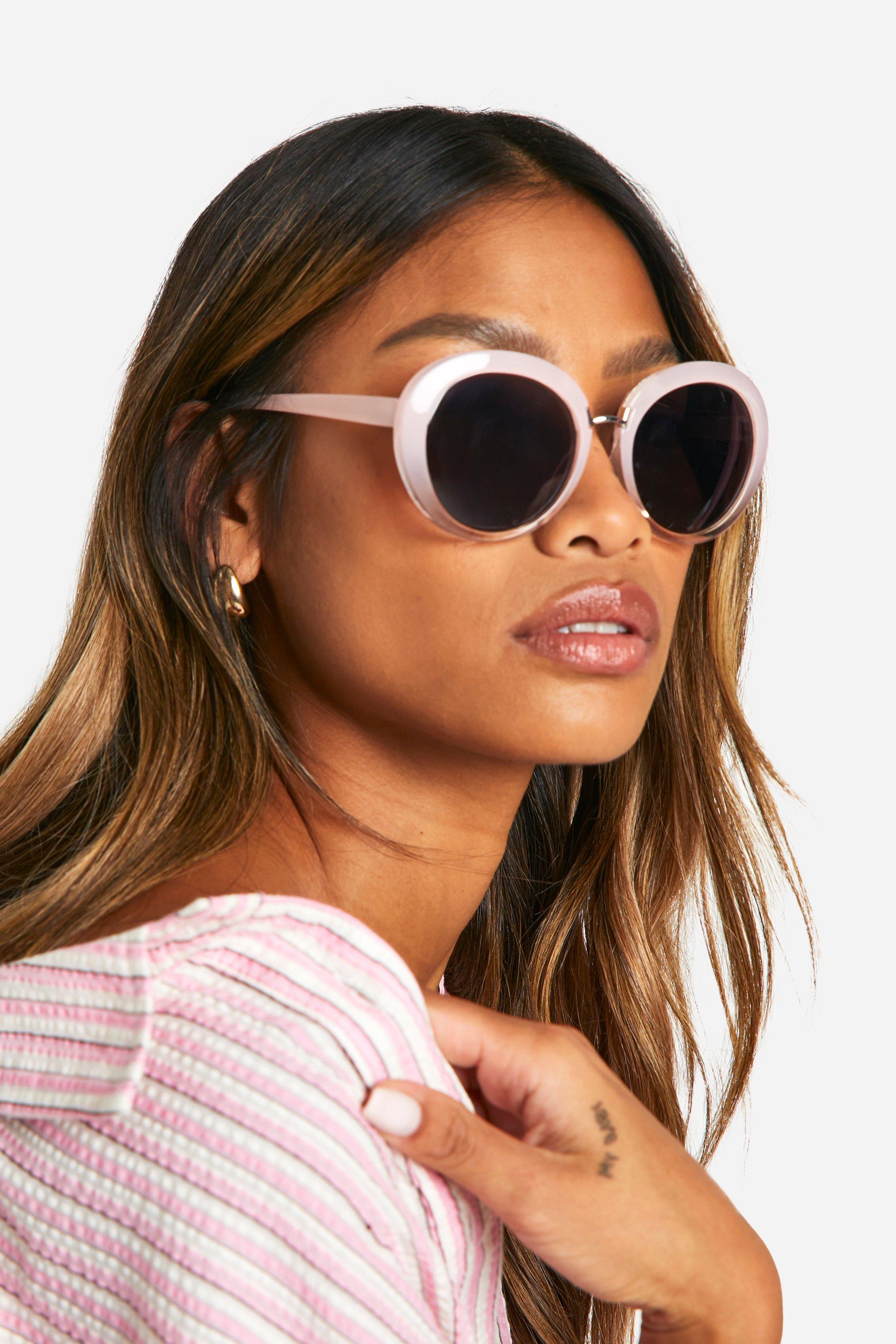 Womens Pink Marble Round Shape Sunglasses - One Size, Pink