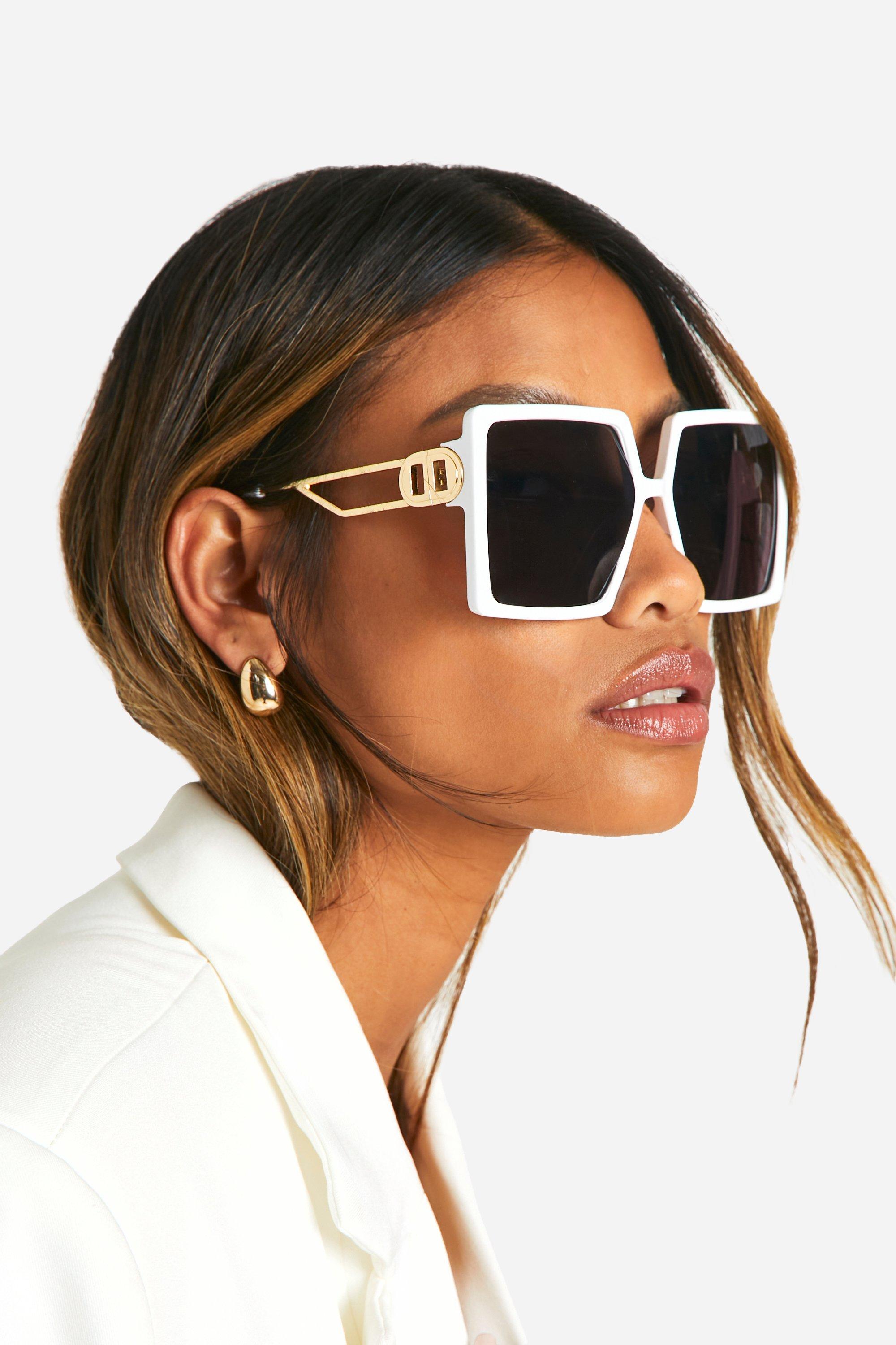 Womens Gold Trim Square Sunglasses - White - One Size, White