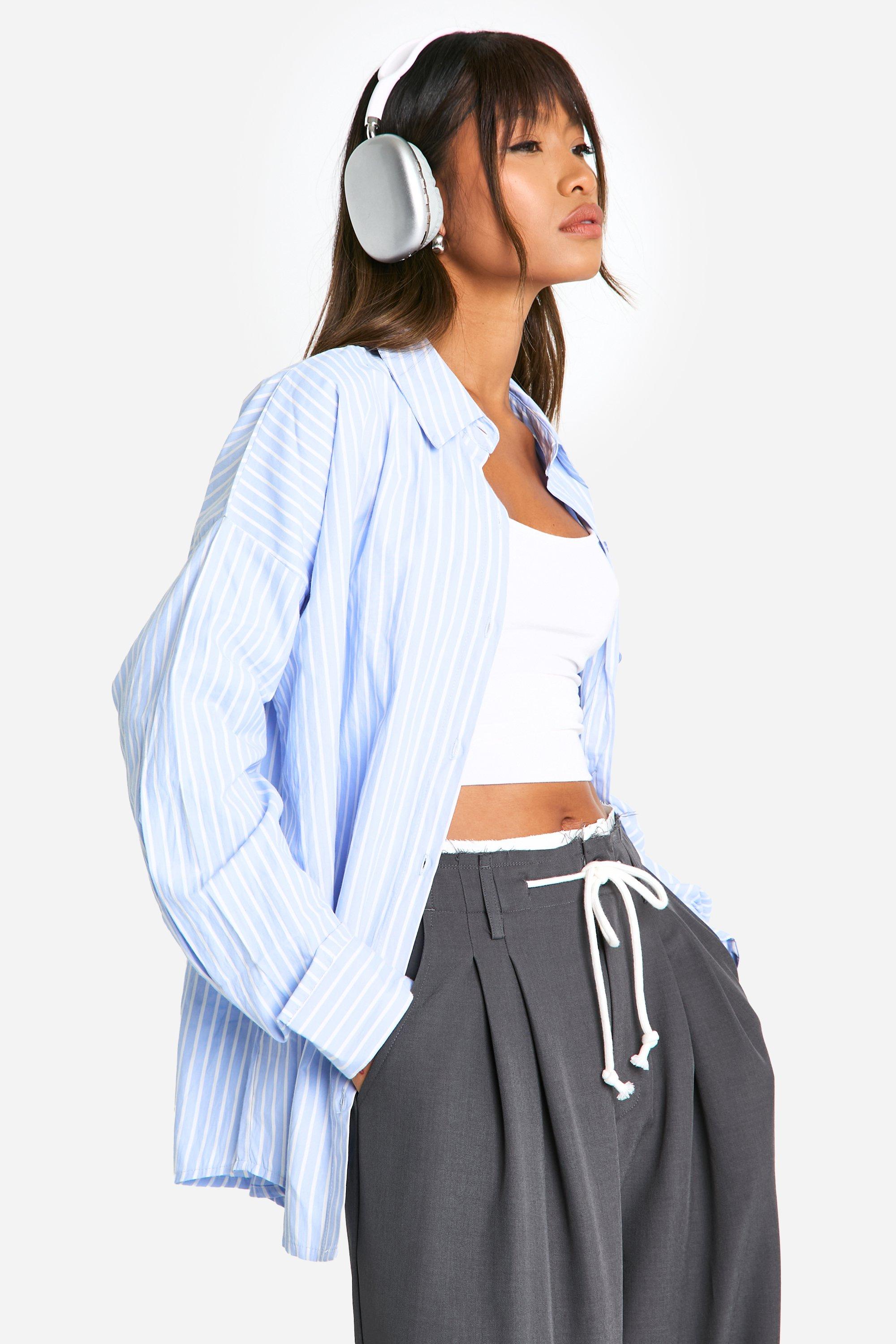 Image of Camicia oversize a righe ampie, Azzurro
