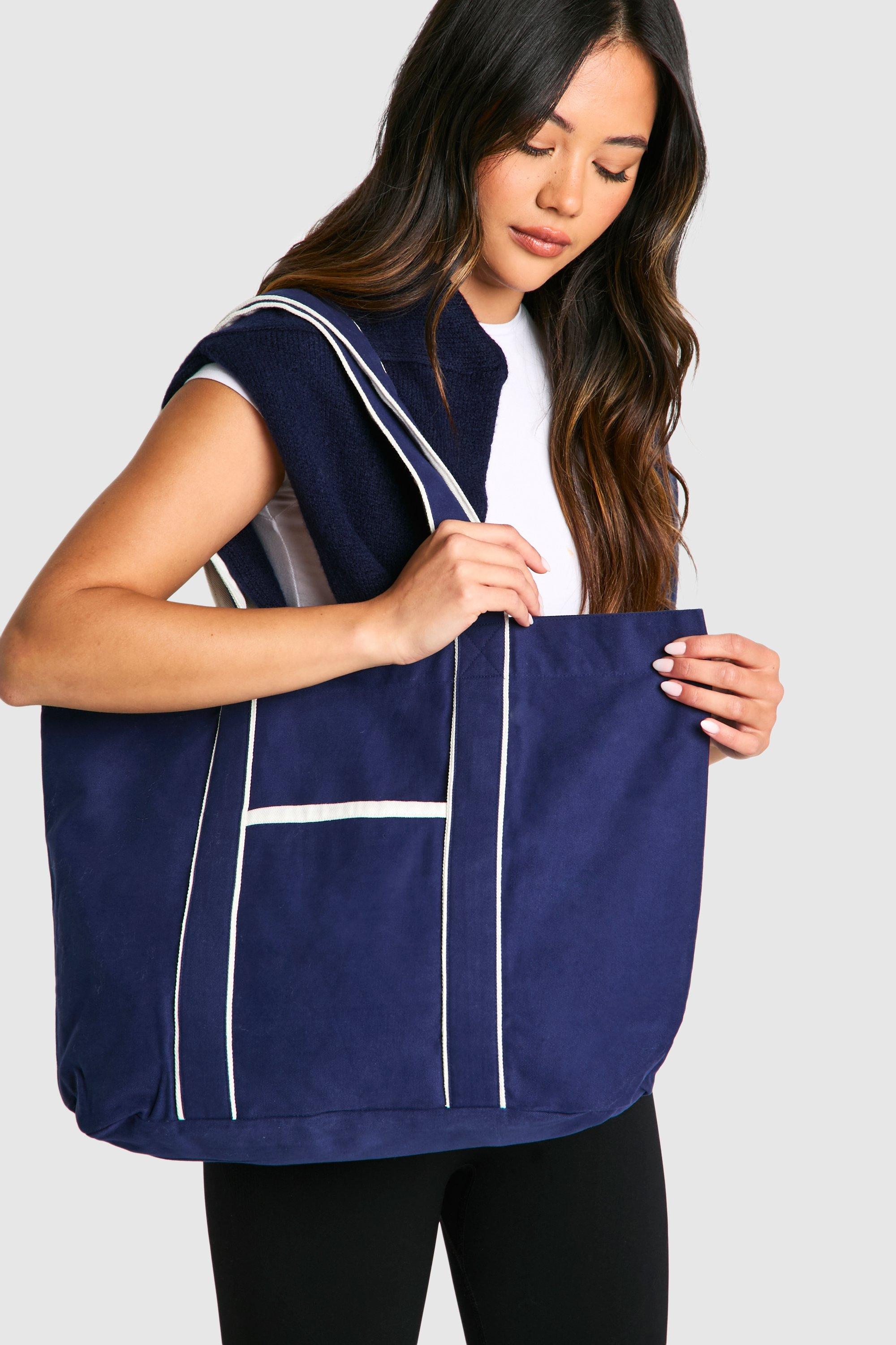 Click to view product details and reviews for Womens Contrast Detail Canvas Tote Bag Navy One Size Navy.