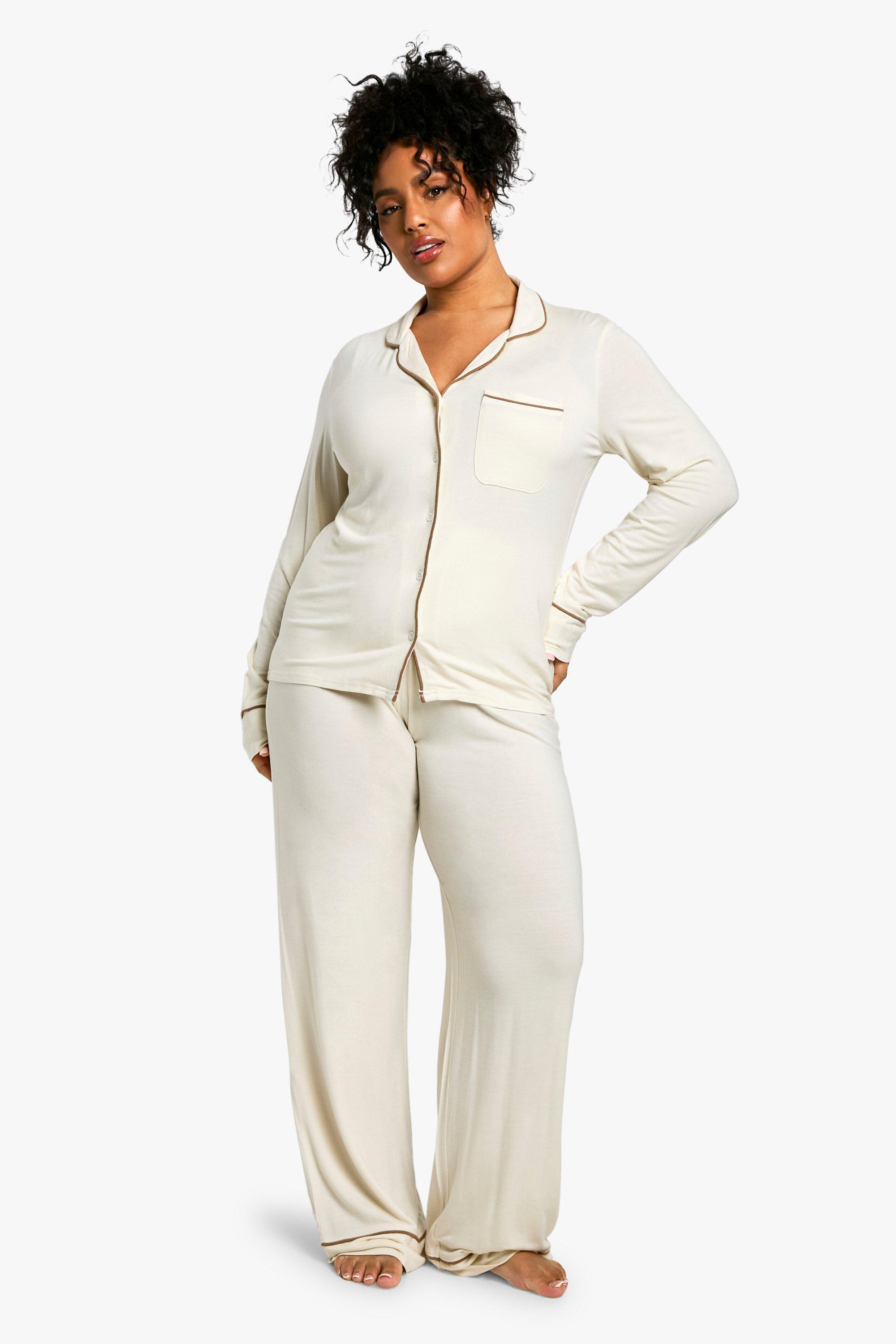 Womens Plus Premium Super Soft Button Front Pyjama Set - White - 22, White