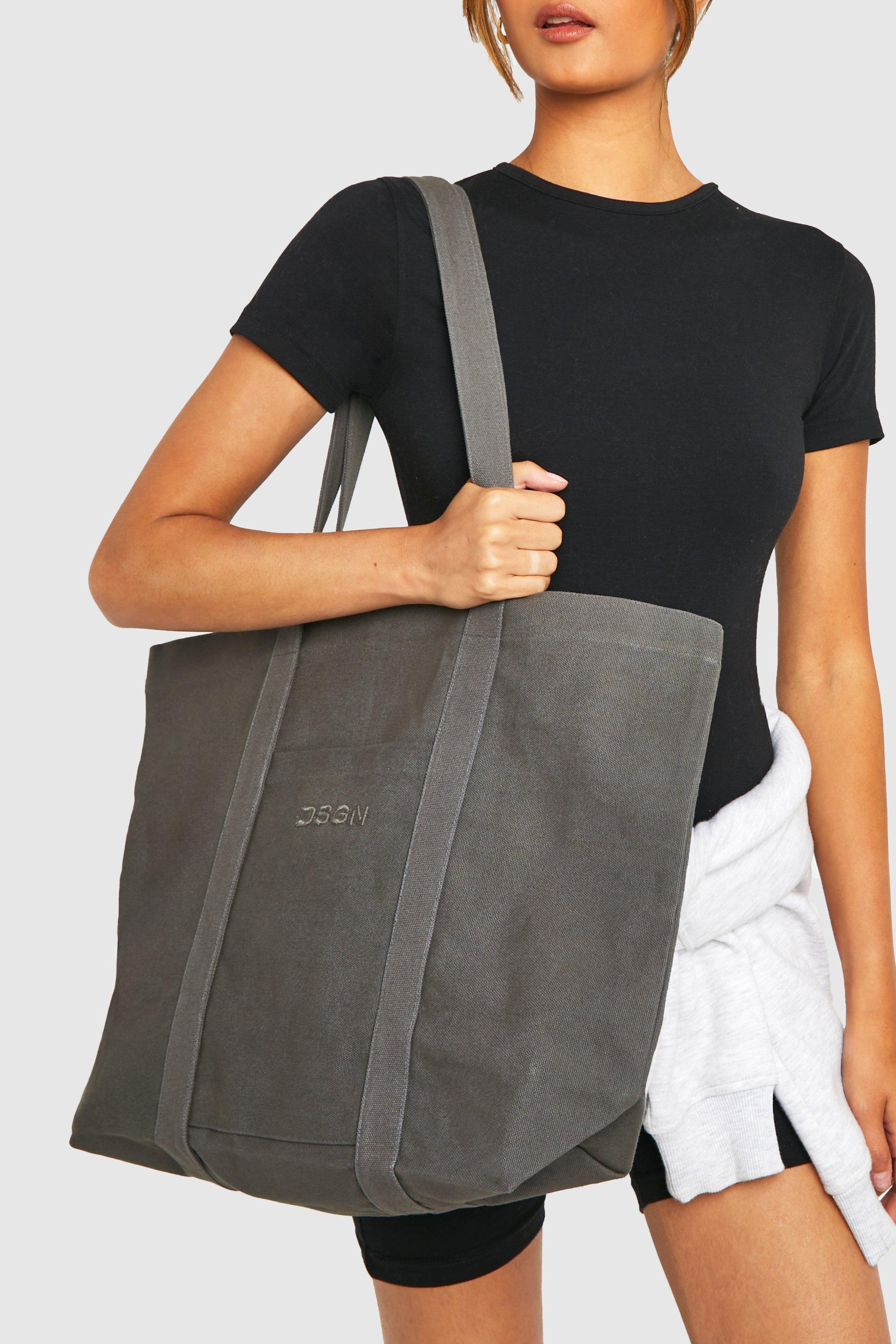 Womens Embroidered Canvas Tote Bag - Grey - One Size, Grey