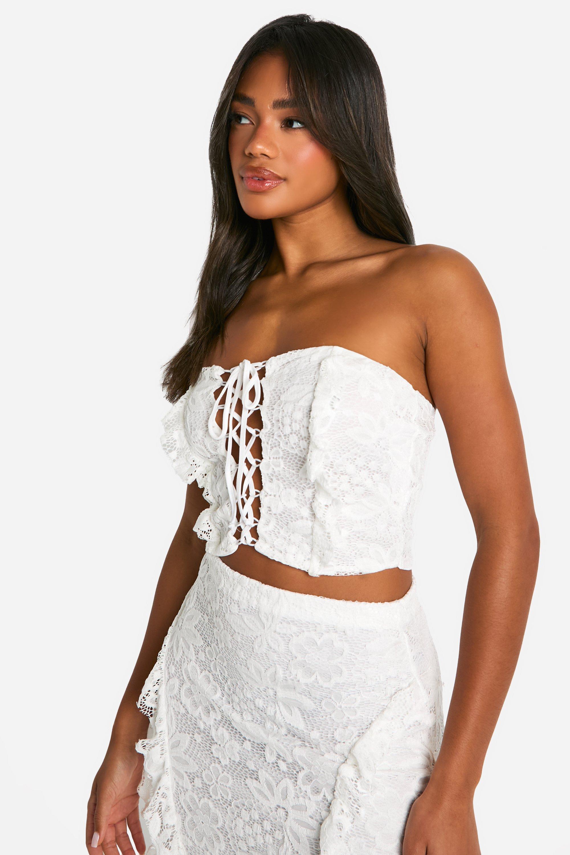 Womens Lace Longline Corset Top - White - 8, White