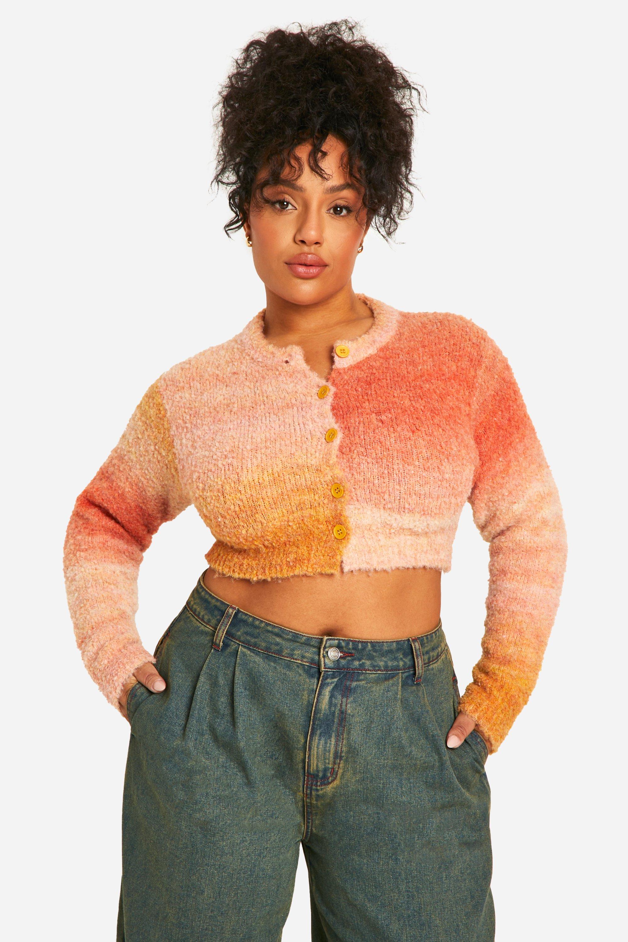 Boohoo Plus Pluizige Gebreide Ombre Cardigan, Peach