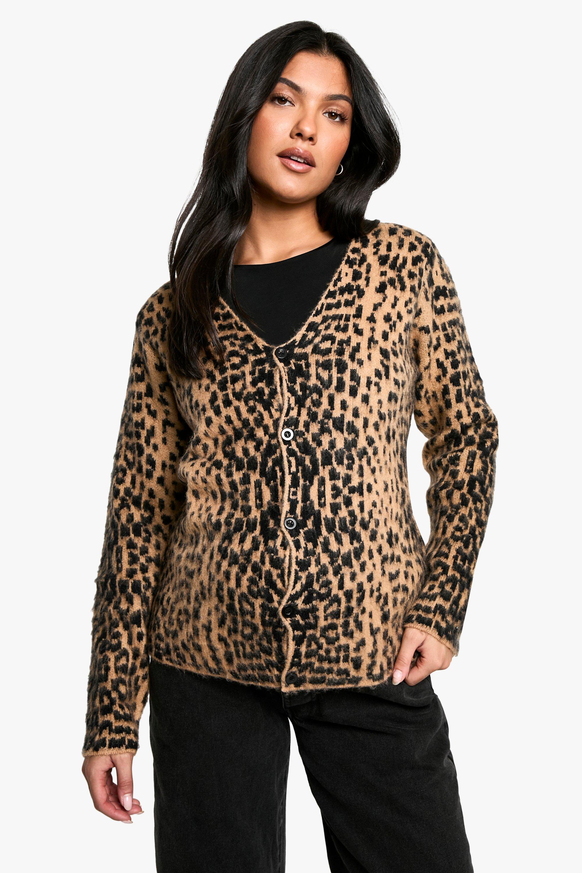 Boohoo Zwangerschap Geborstelde Gebreide Luipaardprint Cardigan, Brown