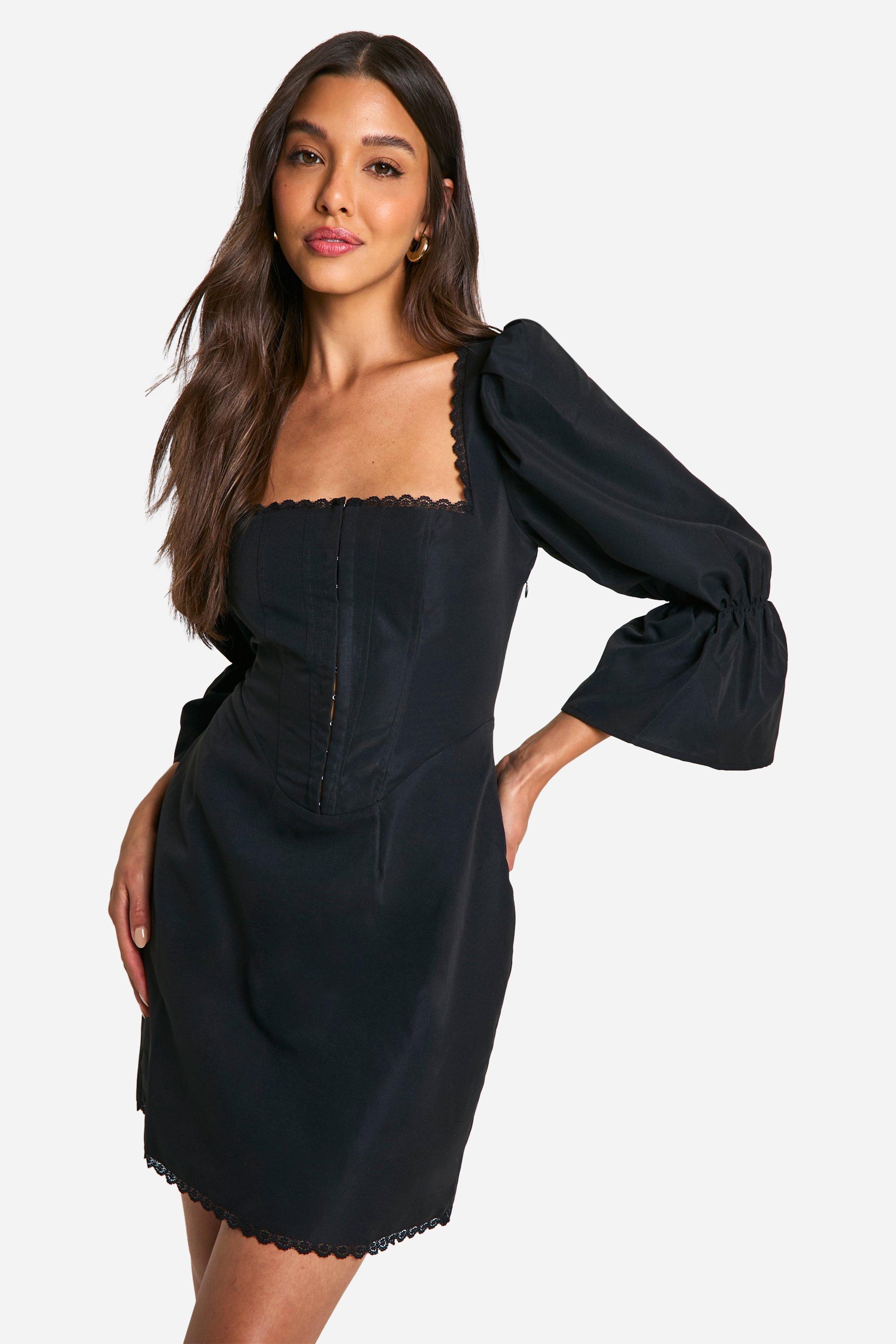 Boohoo Zwart Korset Jurk Met Haakjes, Black