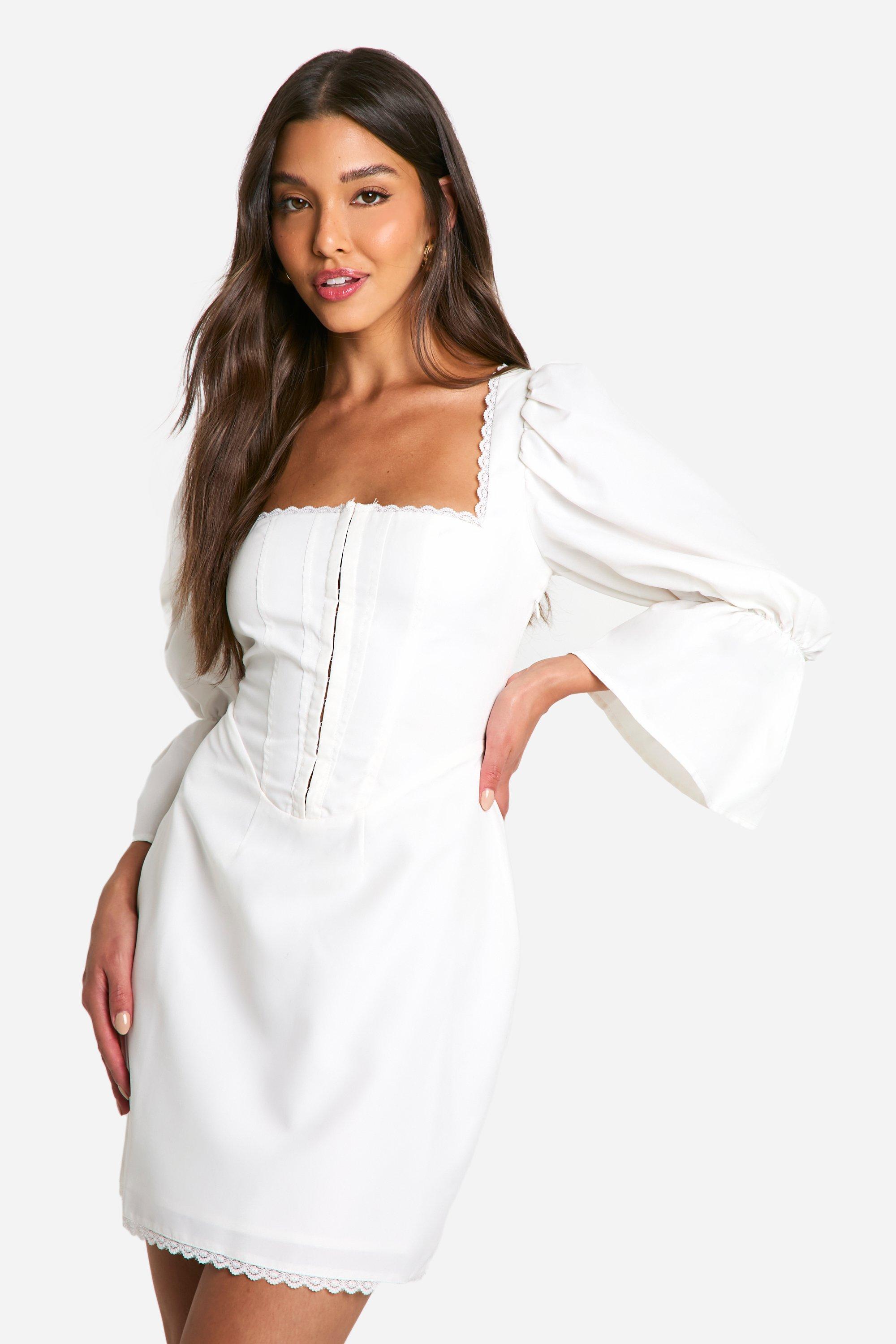 Boohoo Korset Jurk Met Haakjes, White