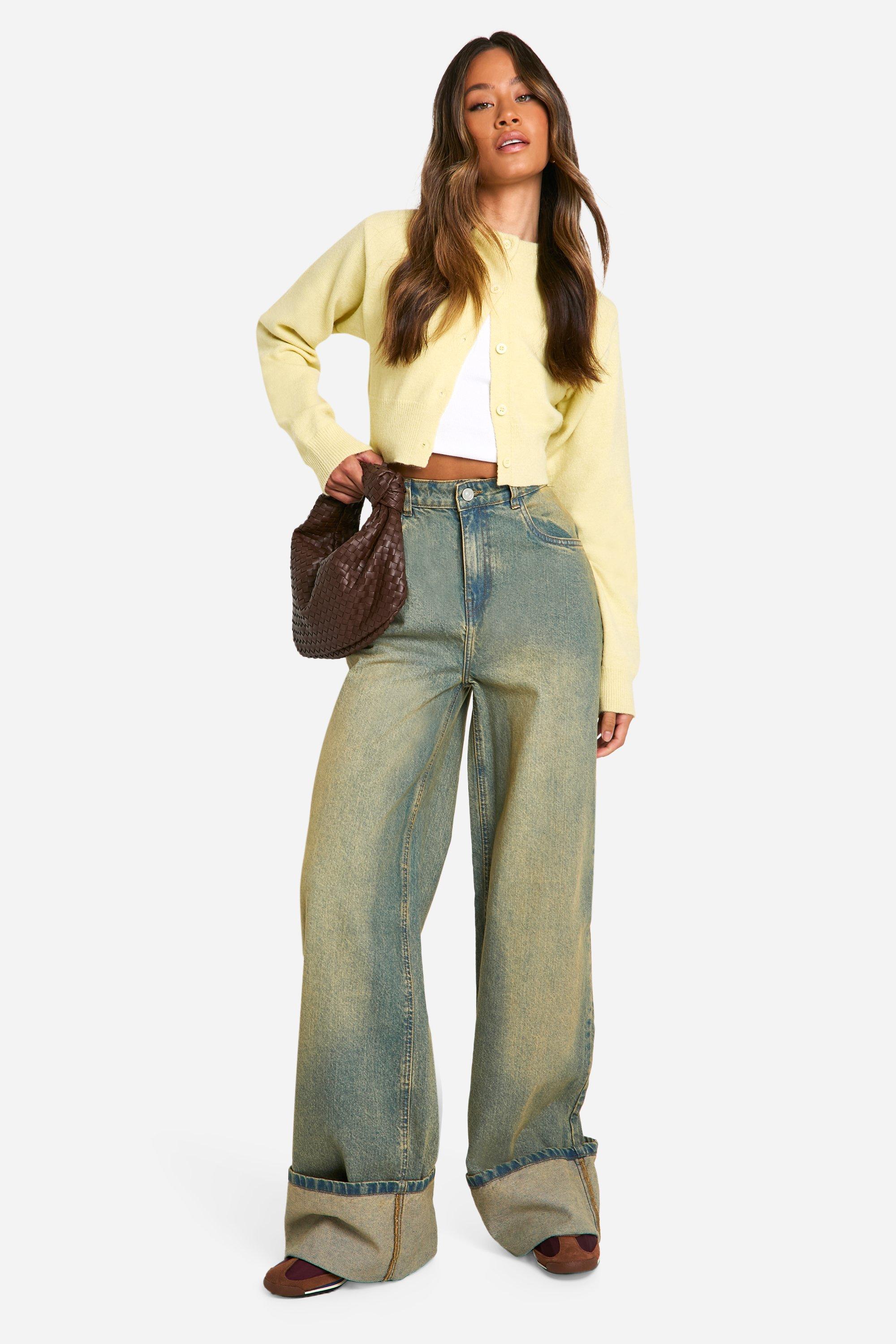 Boohoo Tall Wide Leg Jeans Met Omgeslagen Pijpen, Vintage Wash