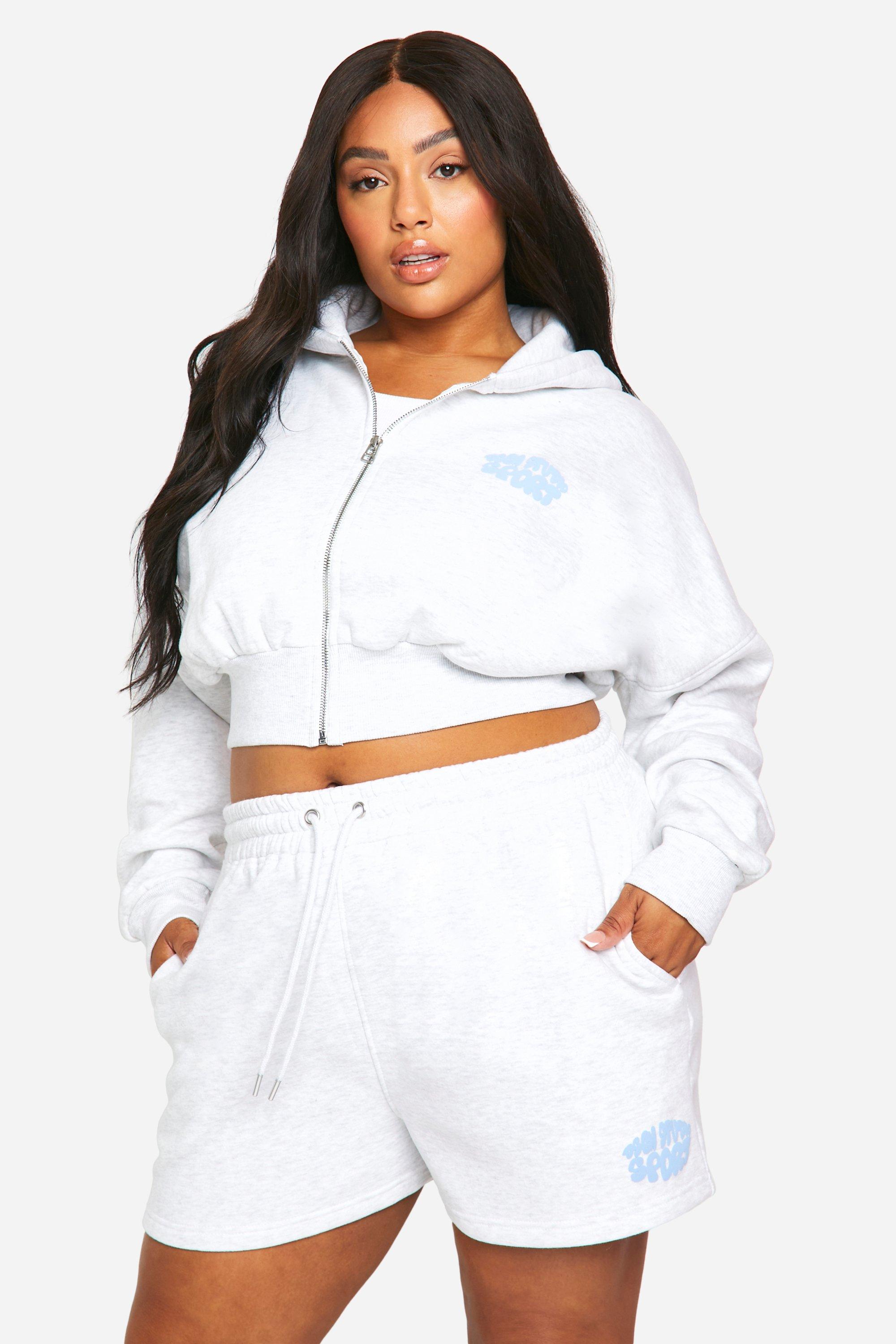 Grande Taille - Crop Top Zippe A Slogan - Gris - 50, Gris