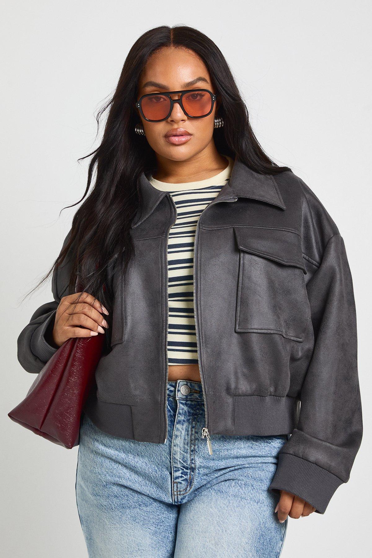 Image of Giacca Bomber Plus Size in scamosciato sintetico, Grigio