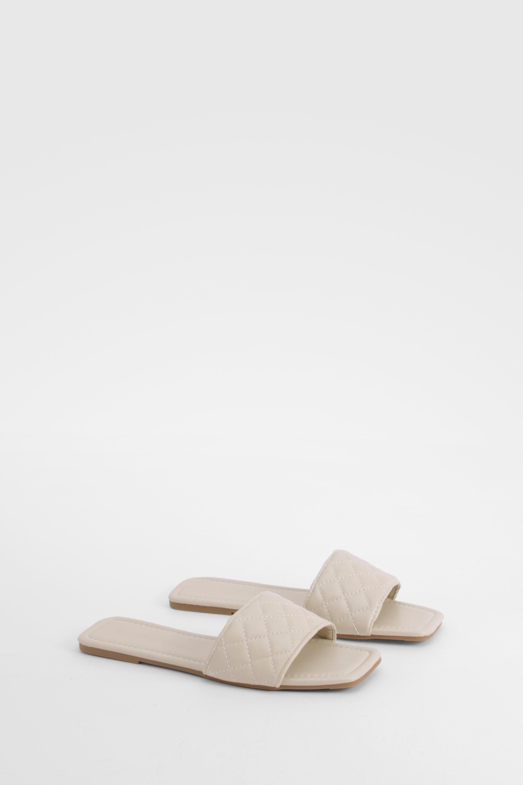 Womens Quilted Front Sandals - Beige - 5, Beige