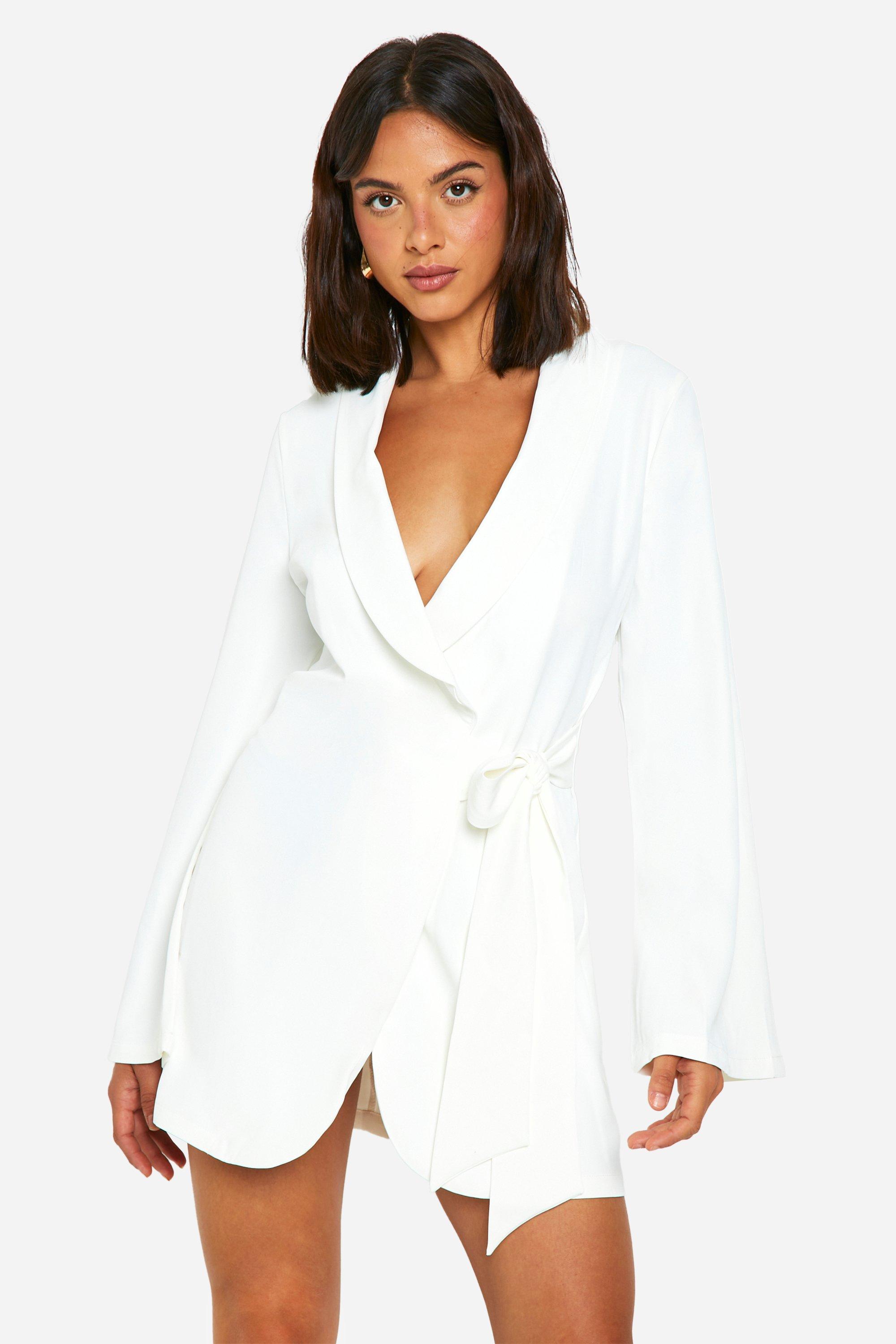 womens satin wrap mini dress - white - 18, white