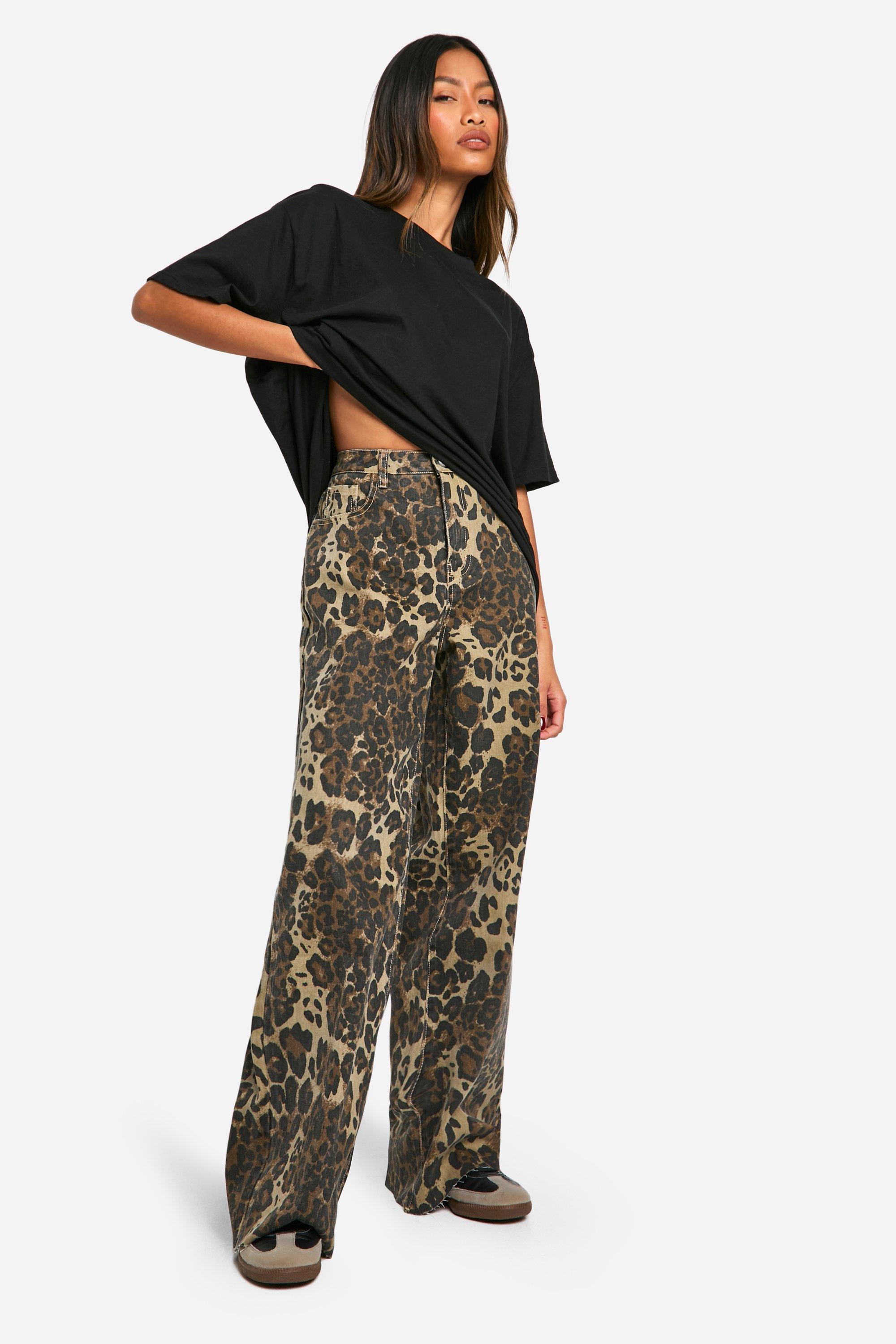 Boohoo Luipaardprint Wide Leg Jeans, Brown