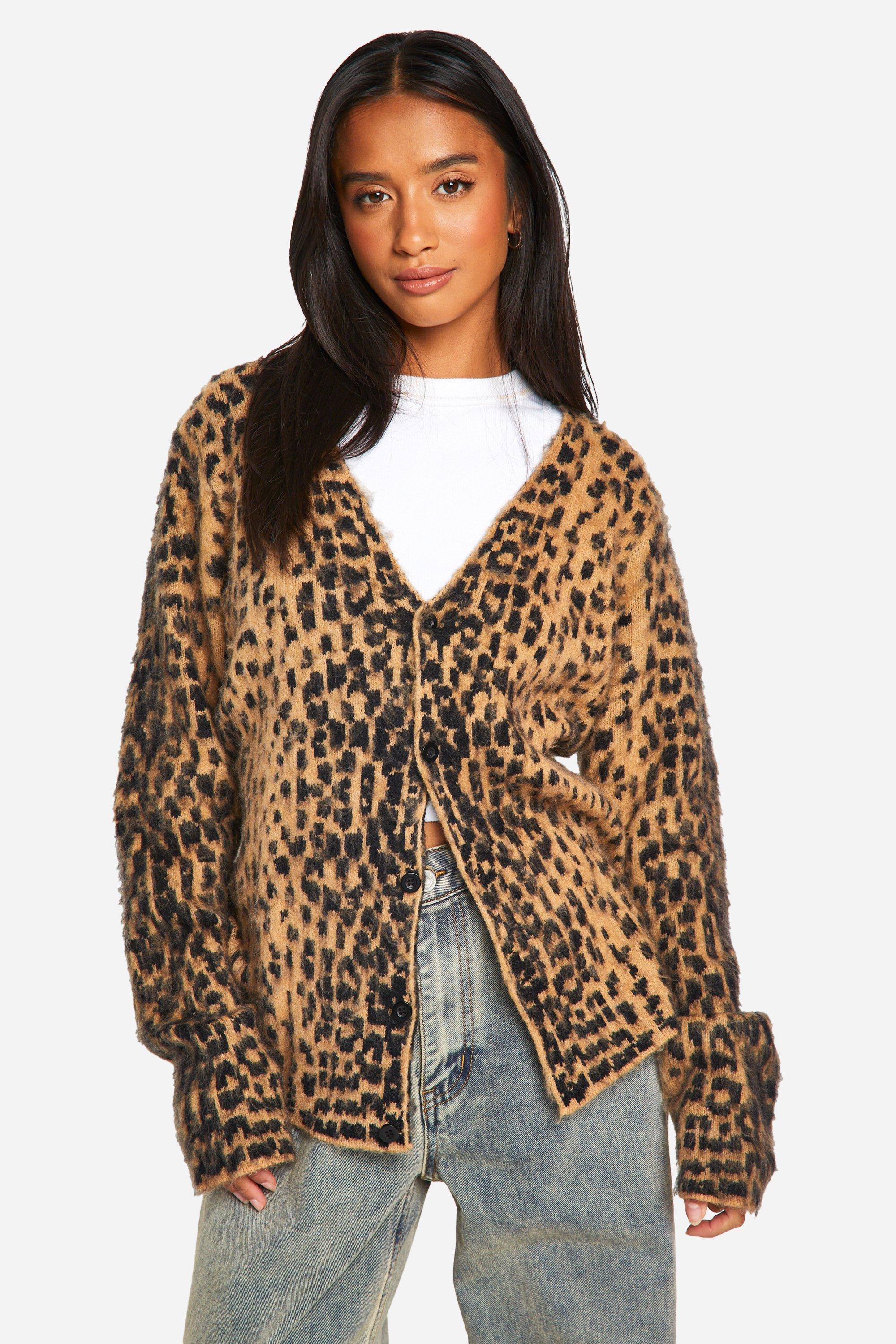 Boohoo Petite Geborstelde Gebreide Luipaardprint Cardigan, Leopard