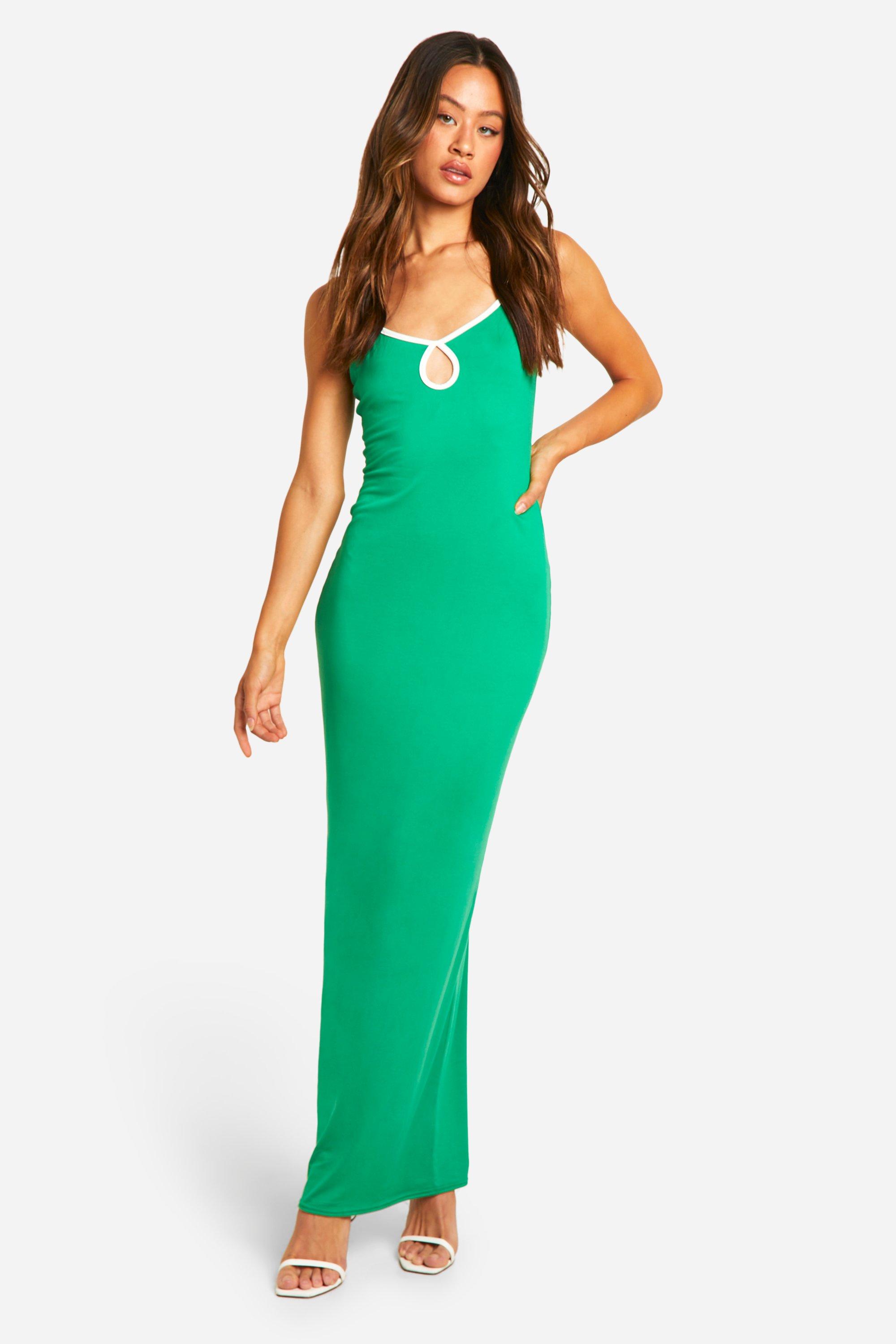 Boohoo Tall Super Zachte Maxi Jurk Met Contrasterende Zoom, Green