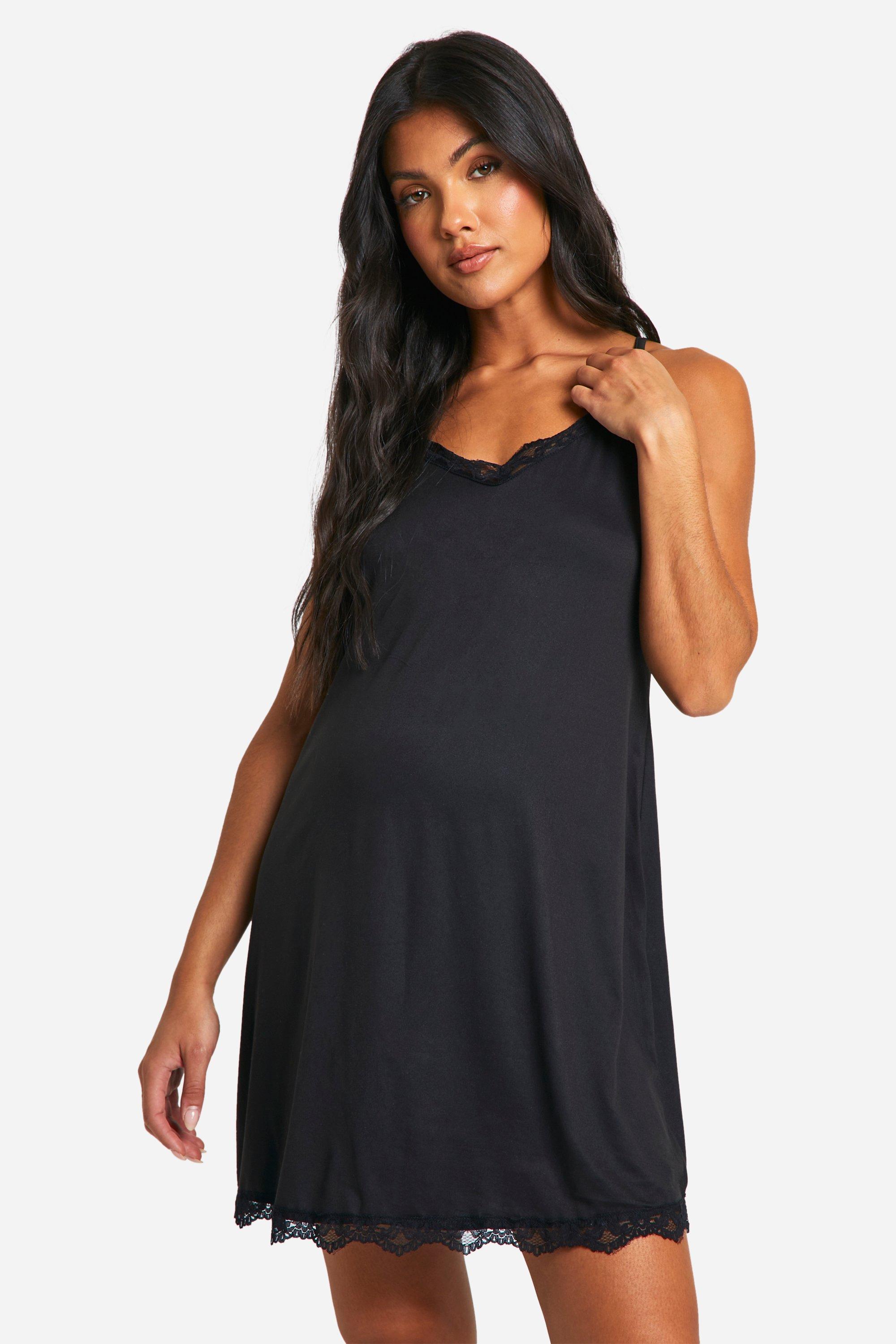 Womens Maternity Super Soft Lace Trim Nightie - Black - 12, Black