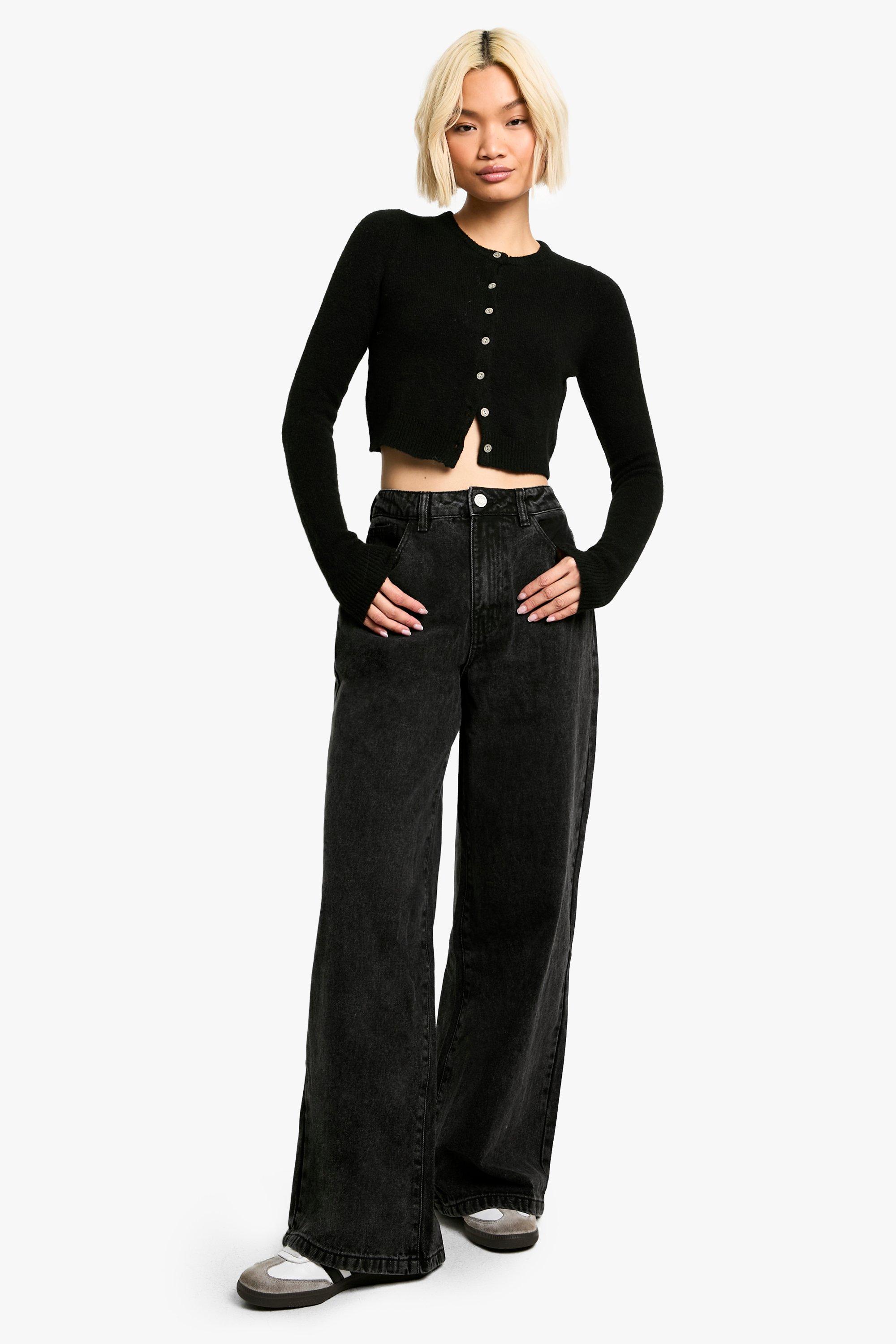 Boohoo Basic High Waist Wide Leg Jeans, Washed Black