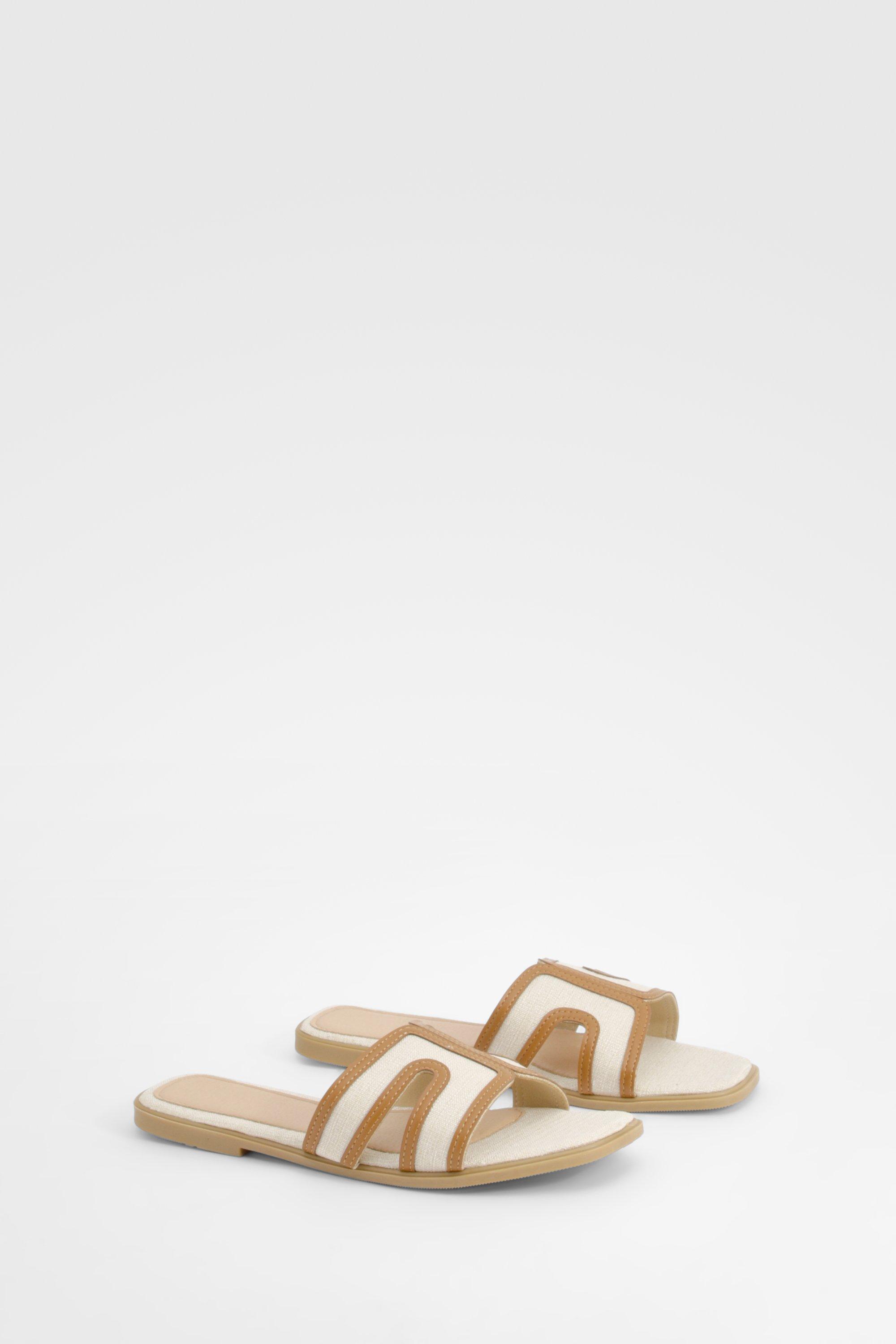 Boohoo Platte Linnen Look Sandalen Met Uitsnijding, Tan