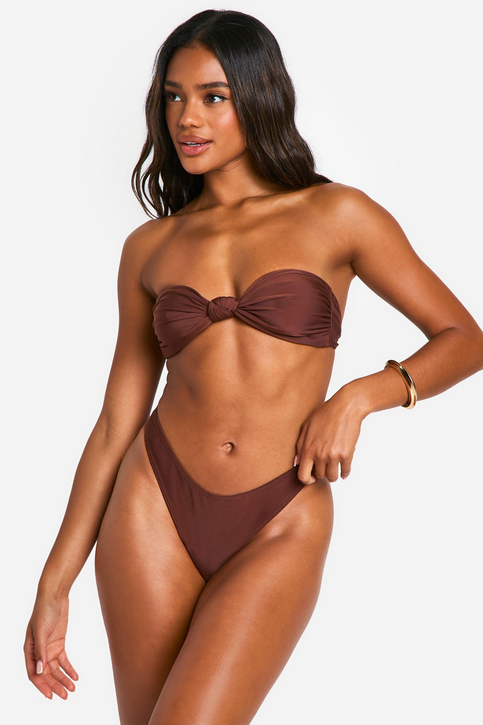 Boohoo Geknoopte Bandeau Bikini Set, Chocolate