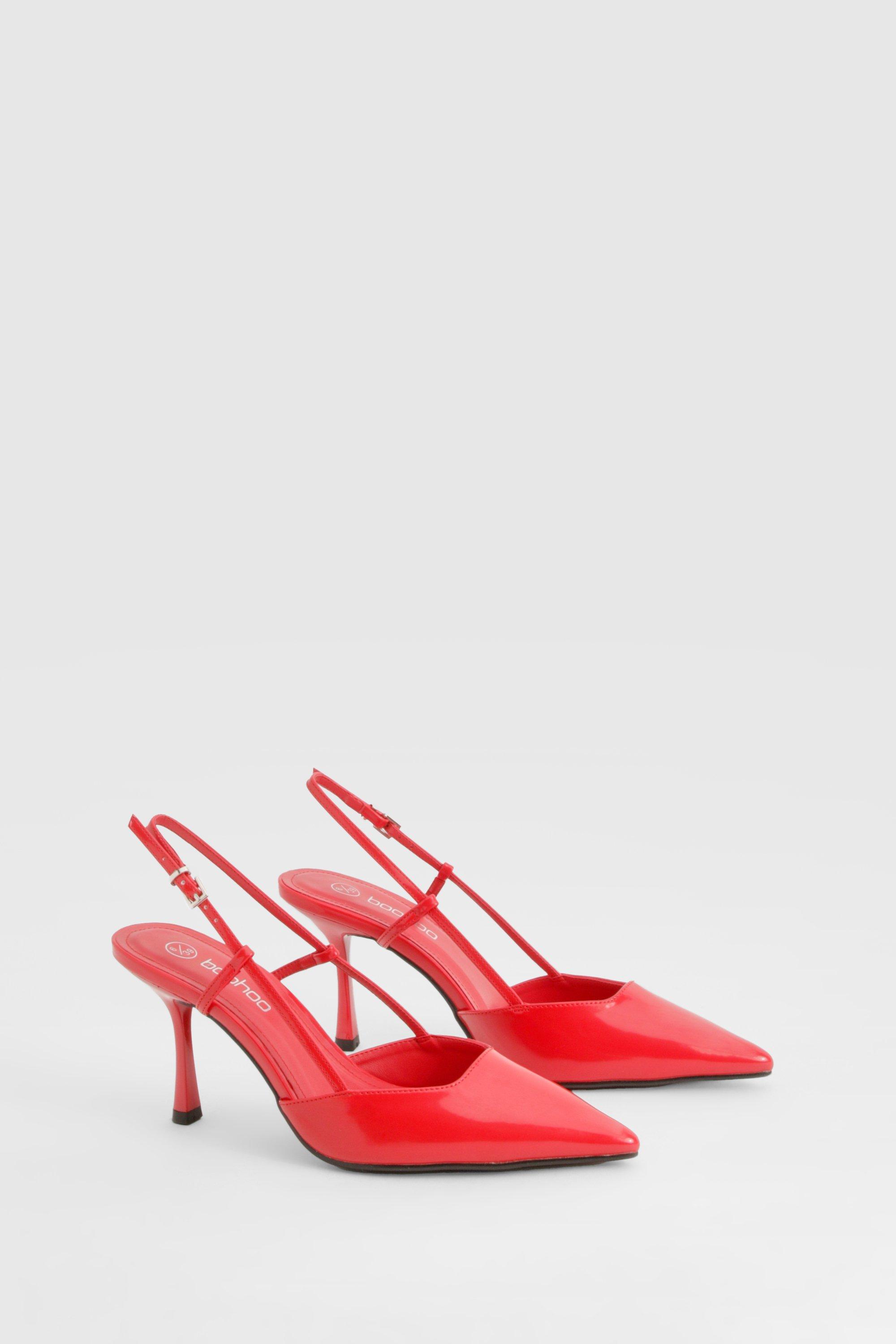 Image of Scarpe décolleté a punta con laccetti sul retro in PU, Rosso