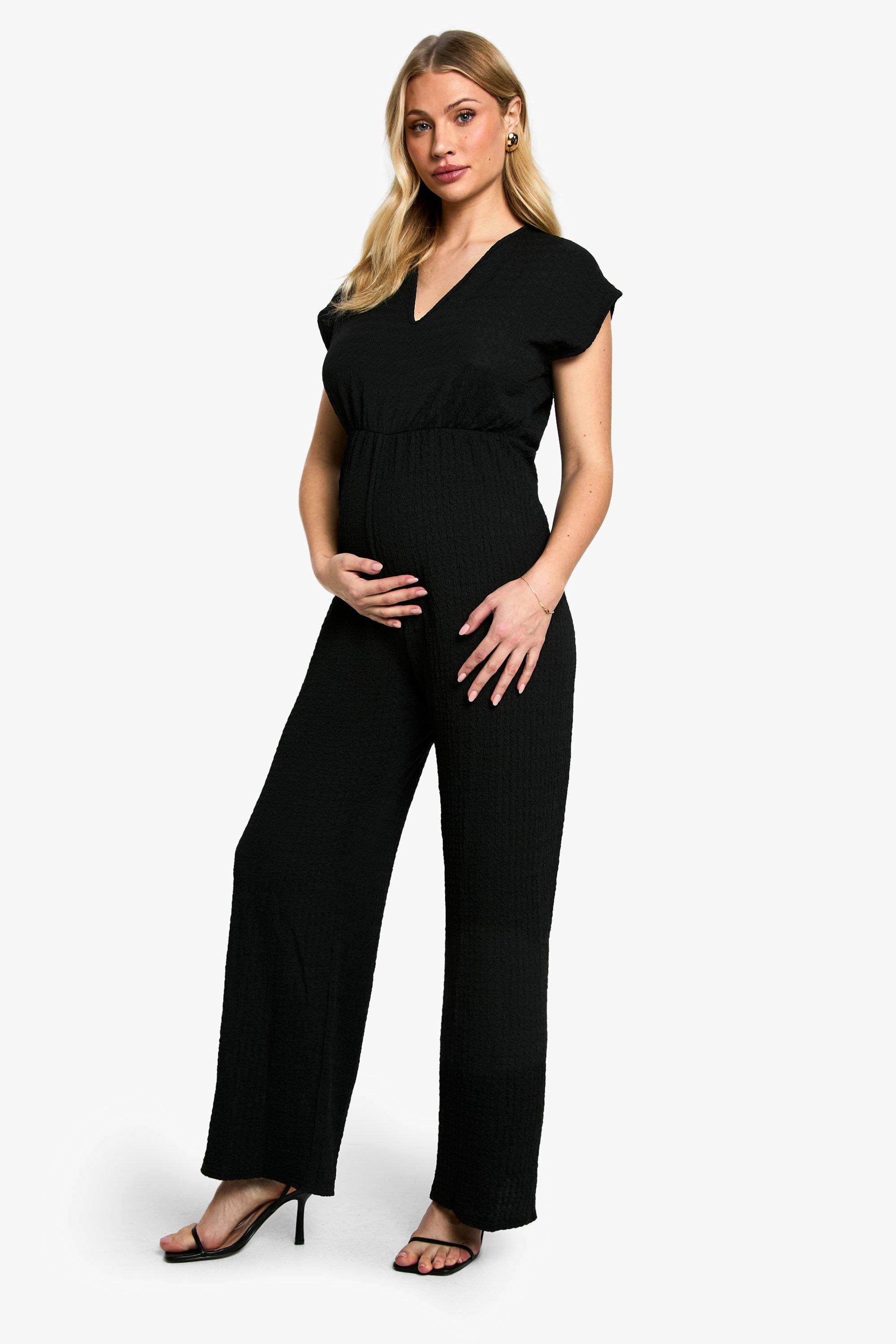 Umstandsmode Strukturierter Jumpsuit Mit V-Ausschnitt Und Gürtel - Black - 36, Black