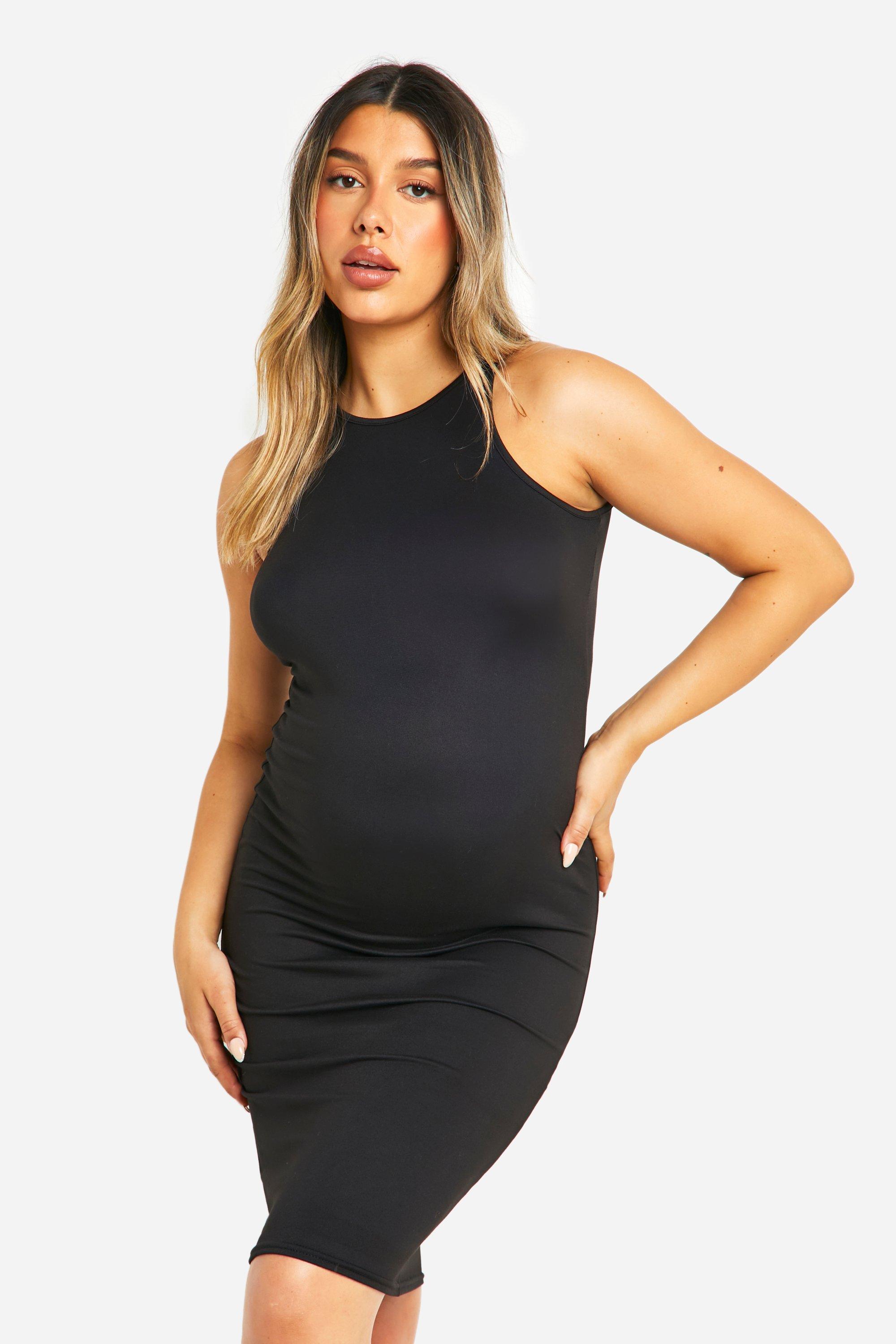 Boohoo Zwangerschap Super Zachte Midi Jurk Met Racer Hals, Black