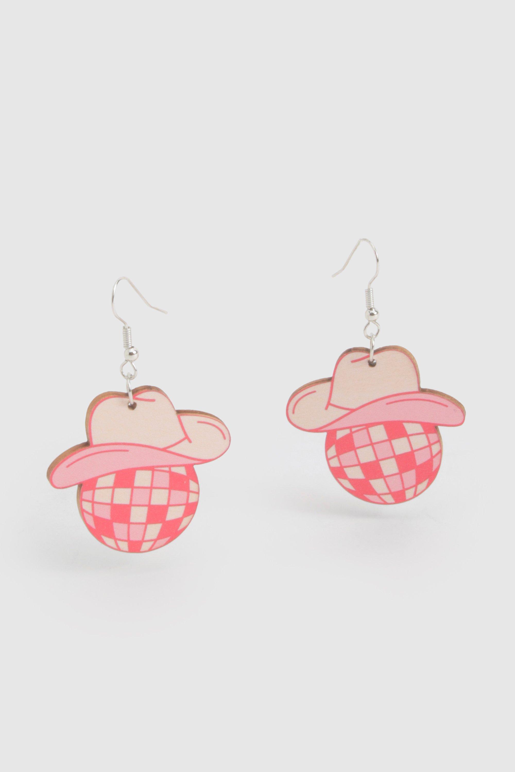 Womens Western Disco Earrings - Pink - One Size, Pink